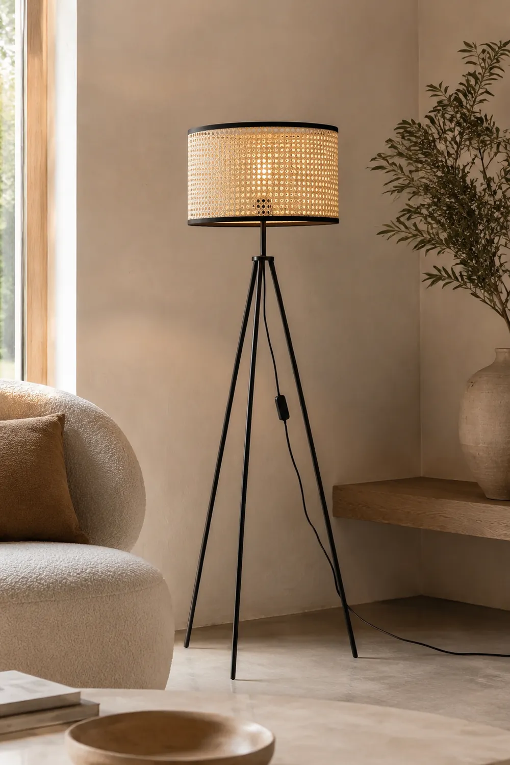 Ritta Tripod Stehlampe, Rattan & Weidengeflecht - Lumpaz