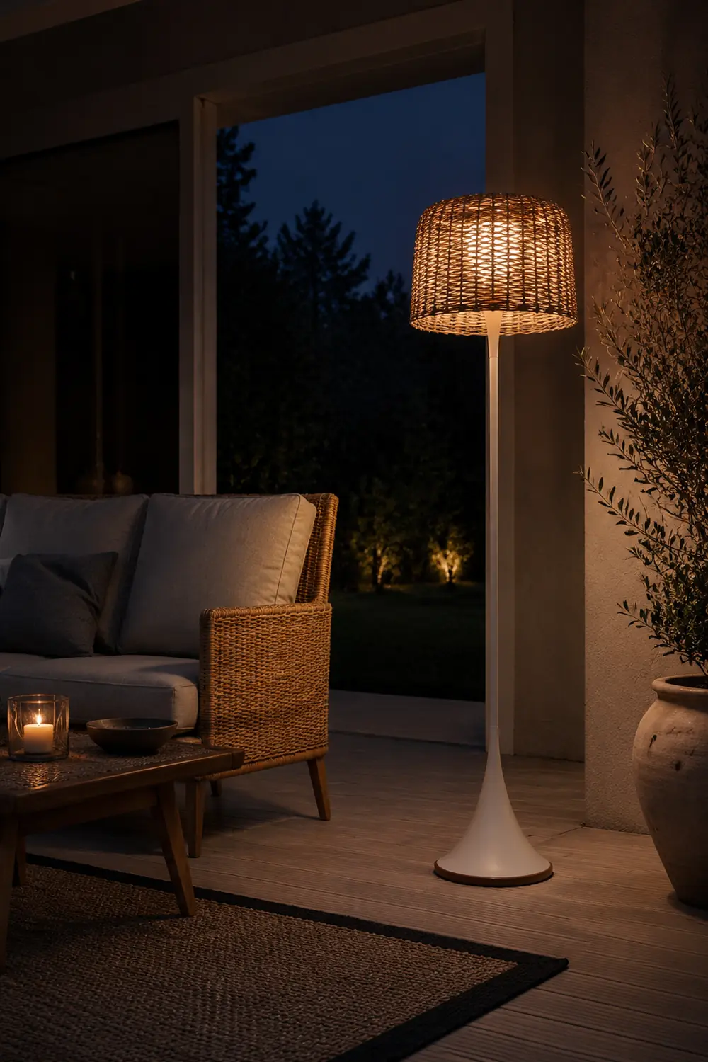 Ritta Wasserdichte Stehlampe für draußen 2 Farben, Rattan - Lumpaz