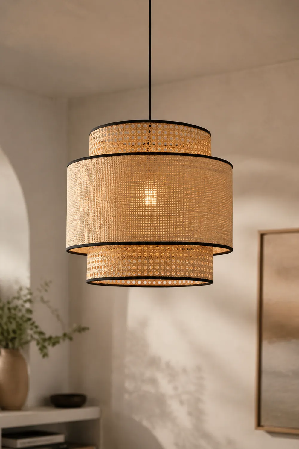 Ritta Pendelleuchte dreilagig, Rattan, ∅30/40/60cm - Lumpaz