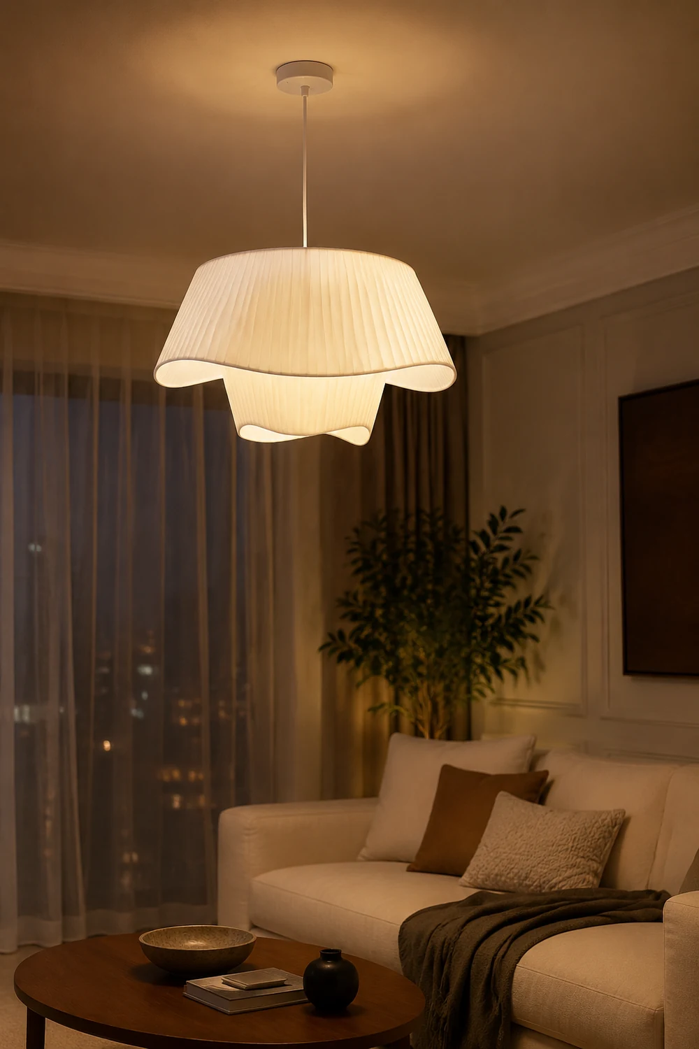 Renée Pendelleuchte 3 Farbtemperatur änderbar, Stoff, ∅50/60cm - Lumpaz