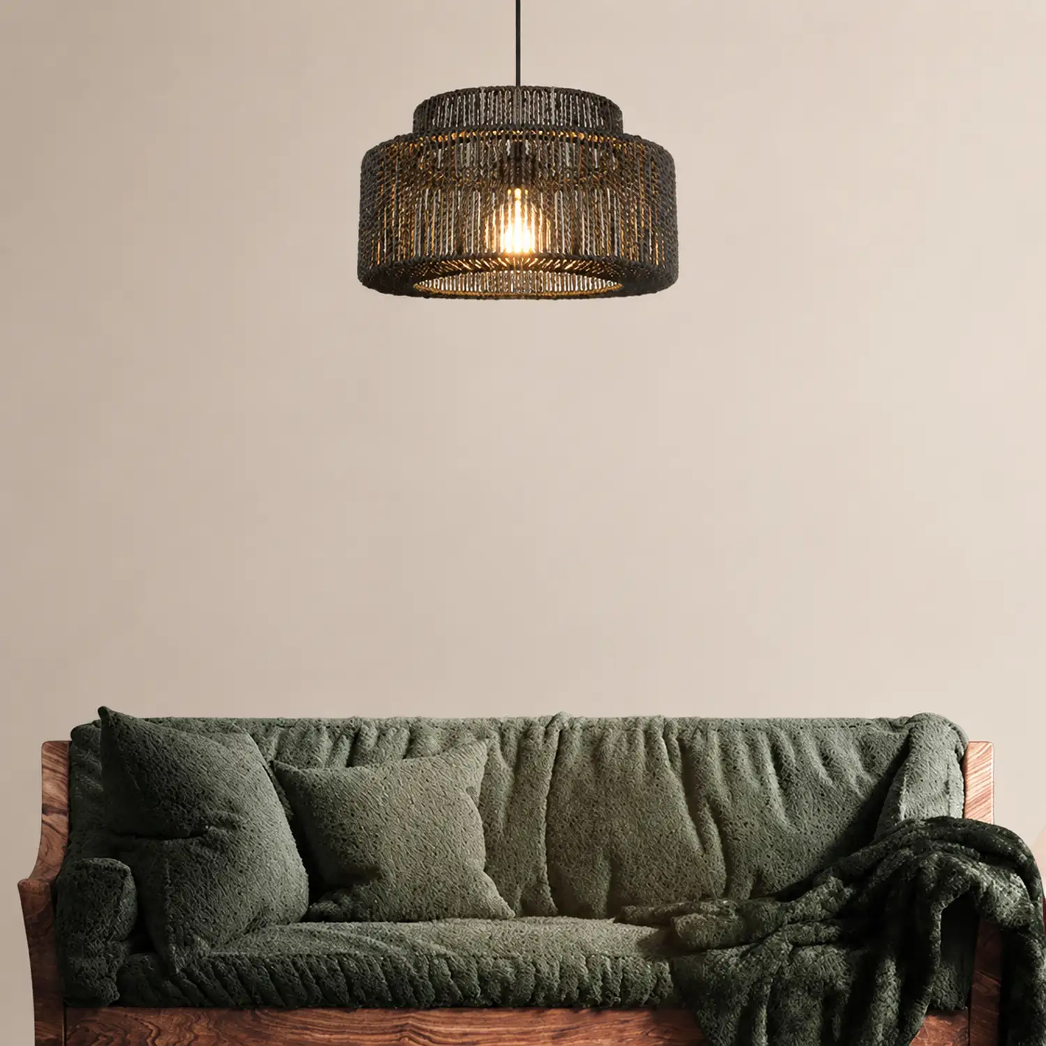 Muto Schwarz Pendelleuchte, Rattan, 2 Stil - Lumpaz