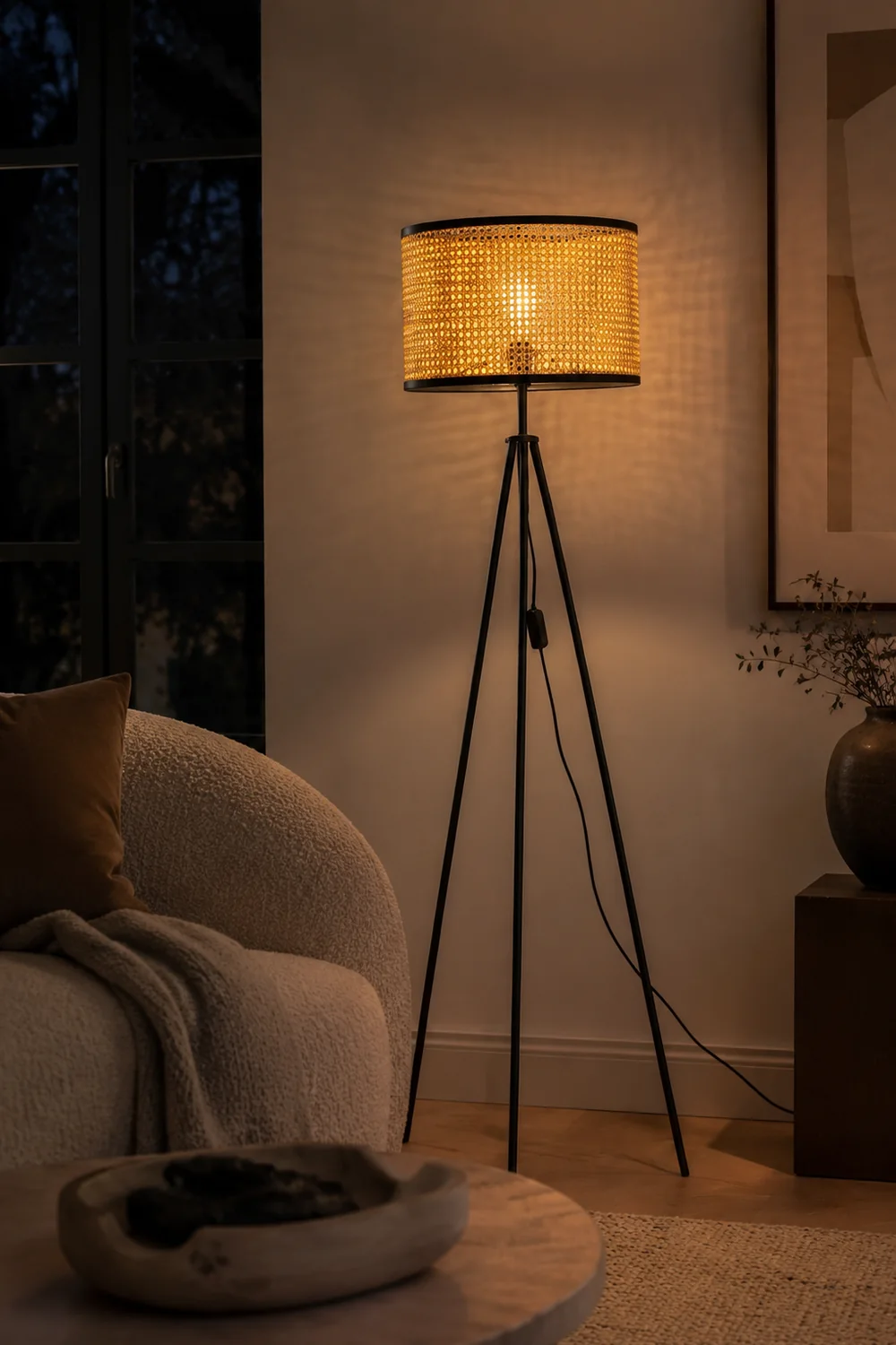 Ritta Tripod Stehlampe, Rattan & Weidengeflecht - Lumpaz