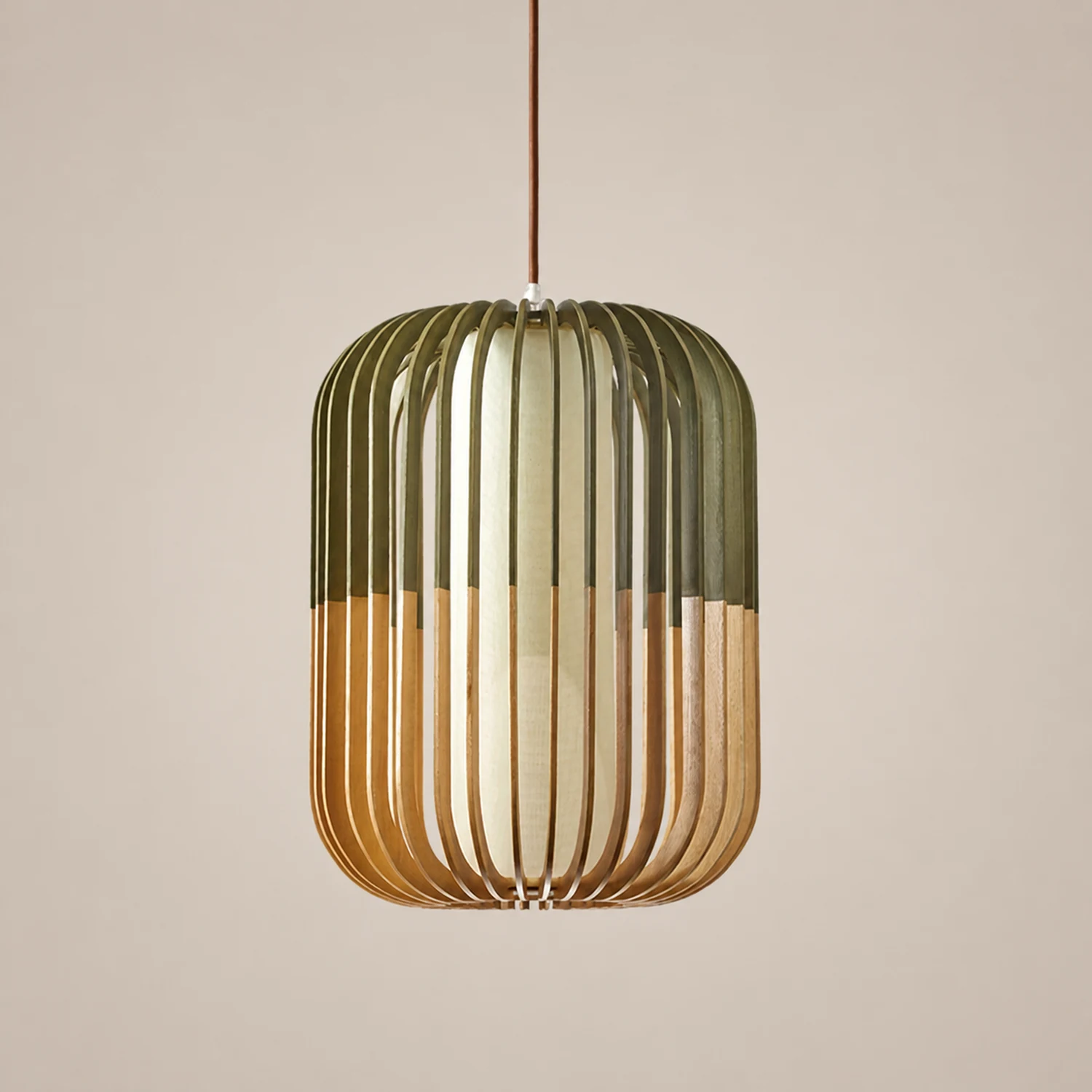 Ozawa Pendelleuchte 3 Farbtemperaturen schaltbar, Holz & Stoff, ∅20/30/40cm - Lumpaz