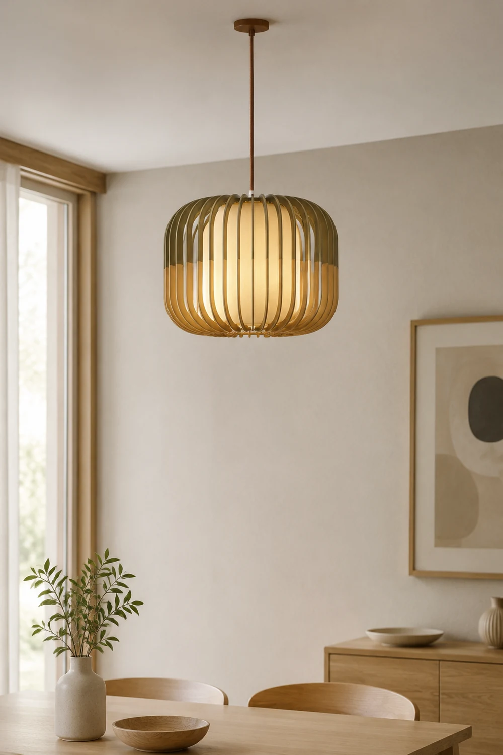 Ozawa Pendelleuchte 3 Farbtemperaturen schaltbar, Holz & Stoff, ∅20/30/40cm - Lumpaz
