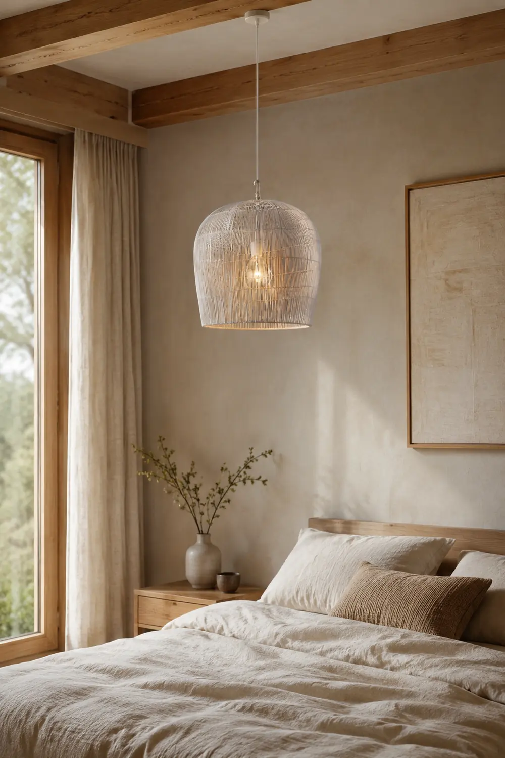 Ritta Weiß & Schwarz Pendelleuchte, Rattan, ∅31/51cm - Lumpaz