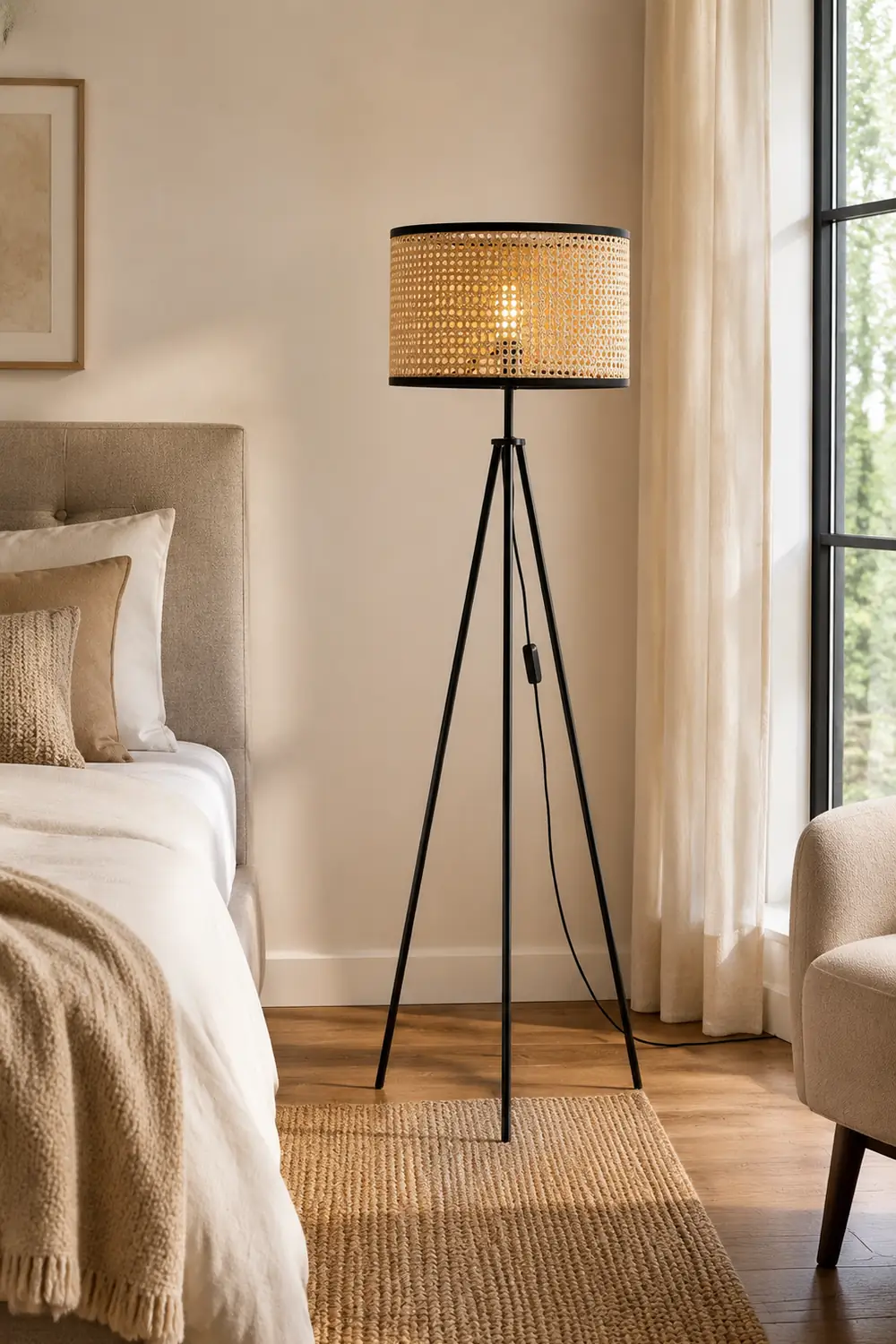 Ritta Tripod Stehlampe, Rattan & Weidengeflecht - Lumpaz