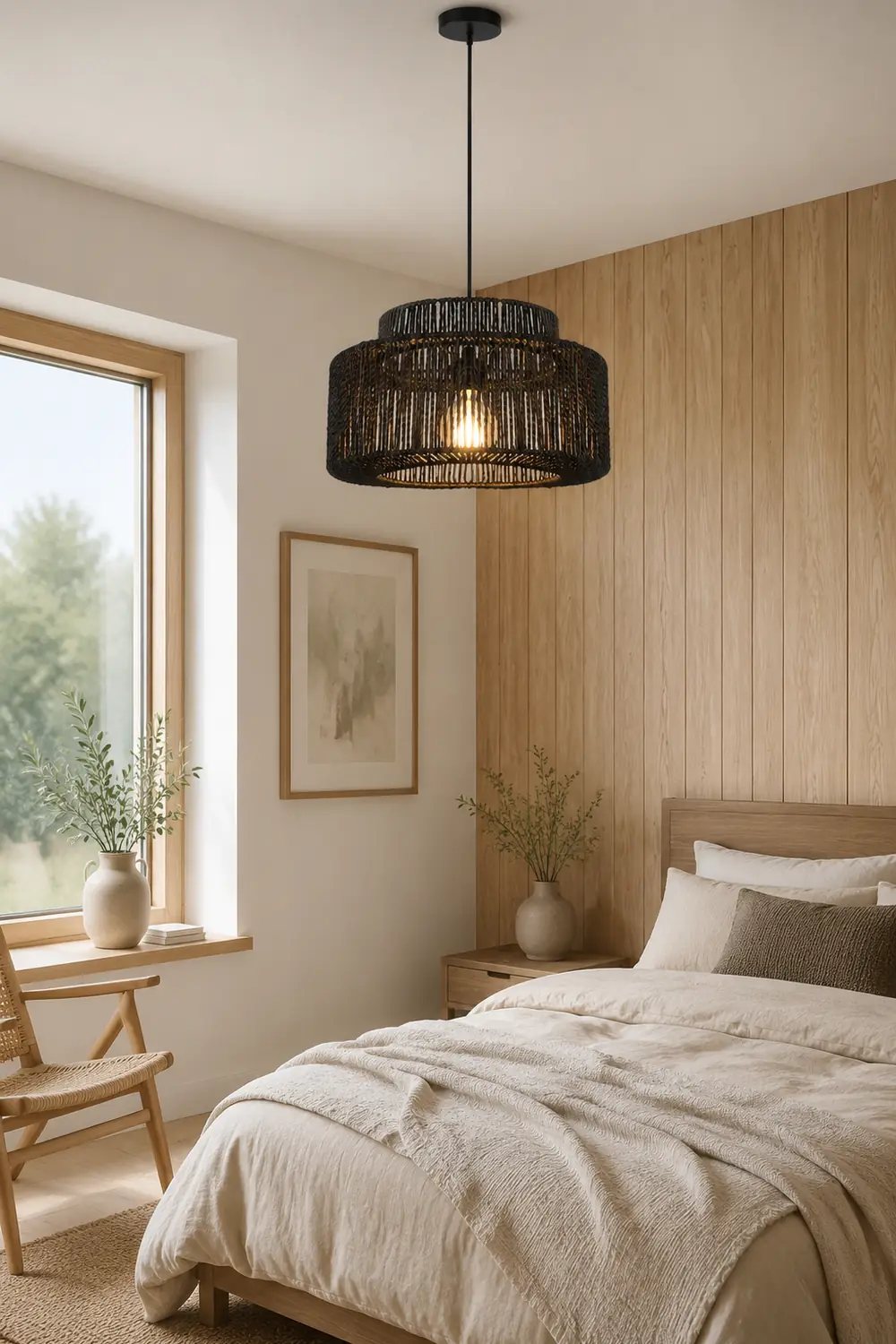 Muto Schwarz Pendelleuchte, Rattan, 2 Stil - Lumpaz
