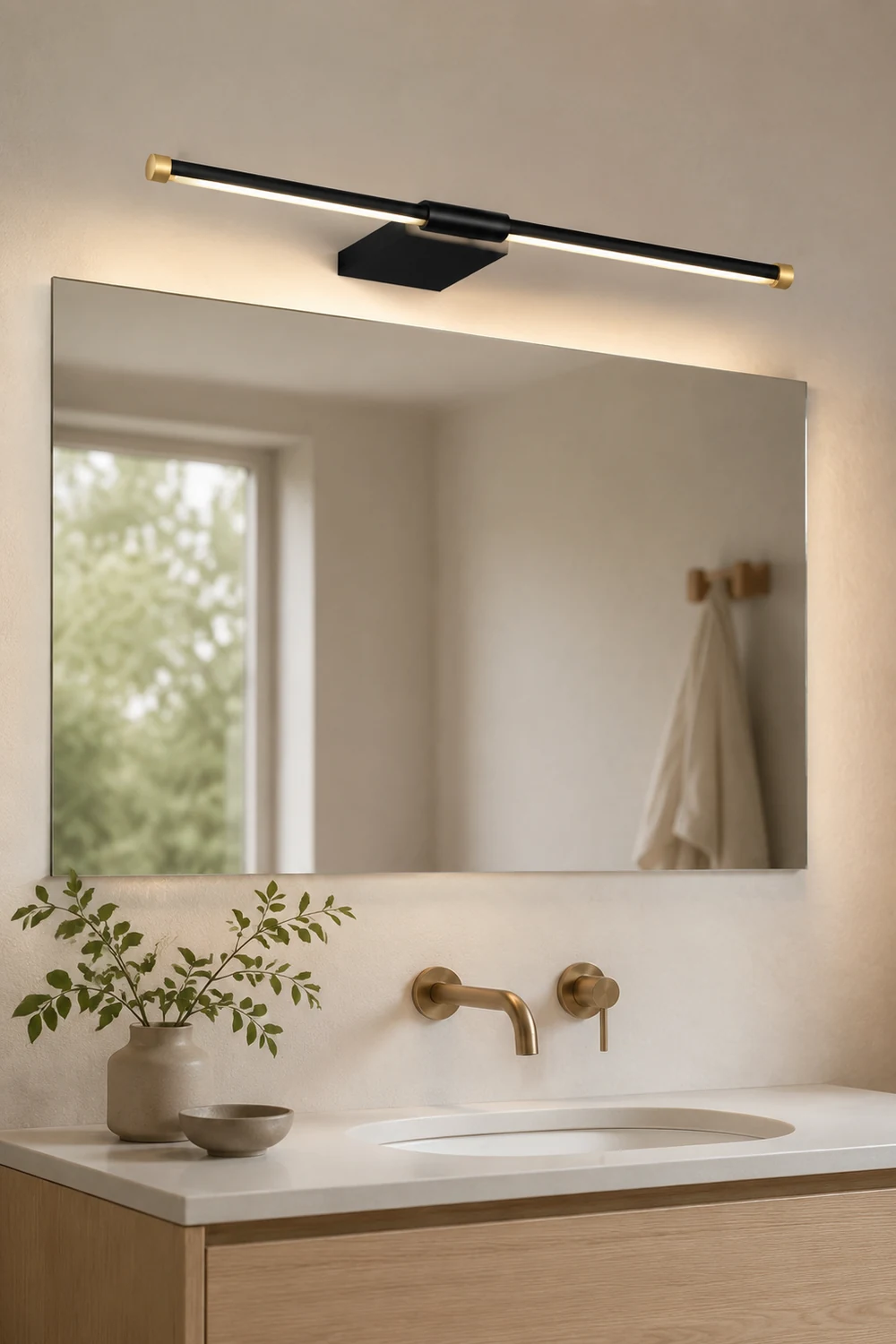 Edge Spiegelfront Waschtisch-Wandleuchte, Schwarz & Gold, L 40/50/60/70CM - Lumpaz