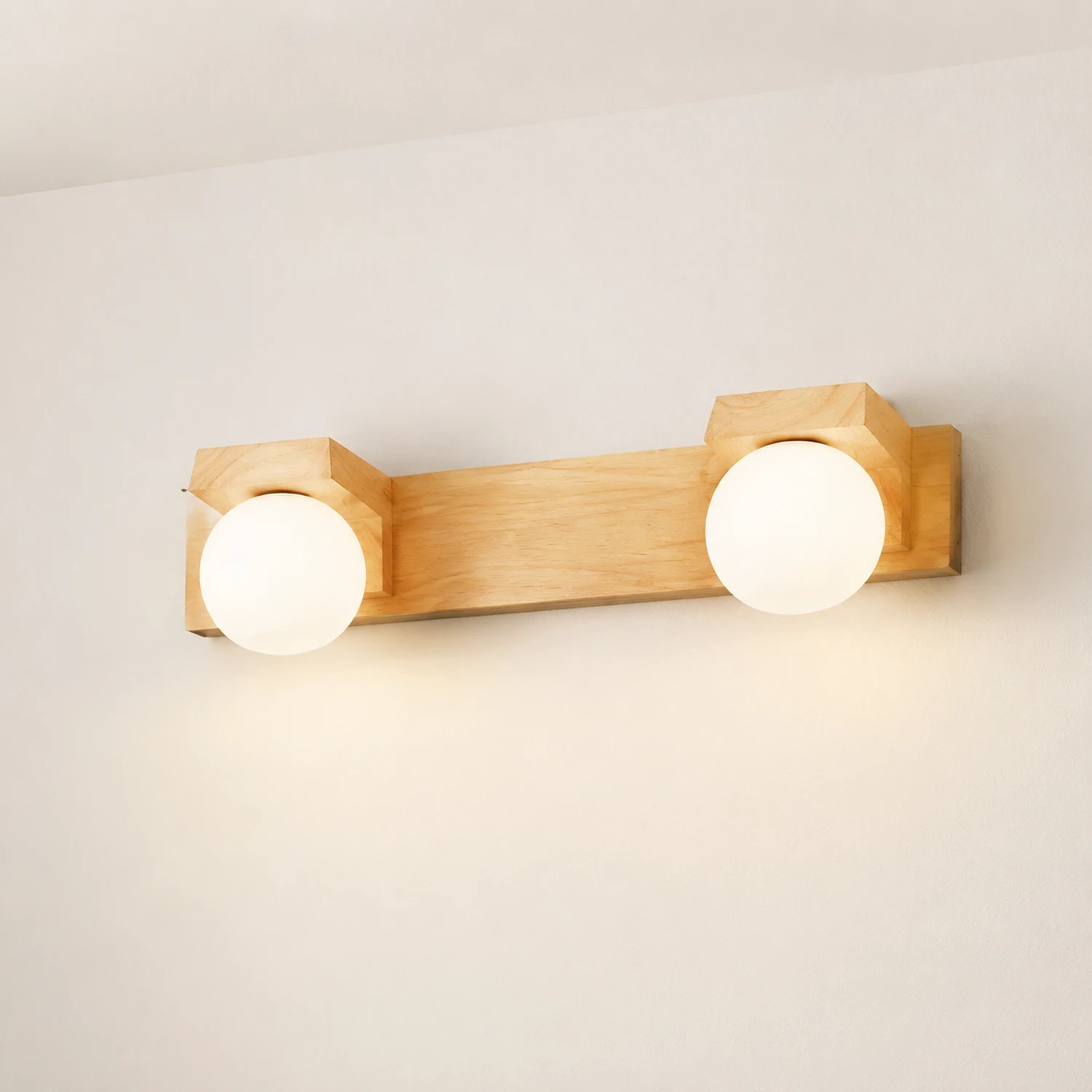 Ozawa Holz Rund Spiegelfront Waschtisch-Wandleuchte, 2/3-flammig - Lumpaz