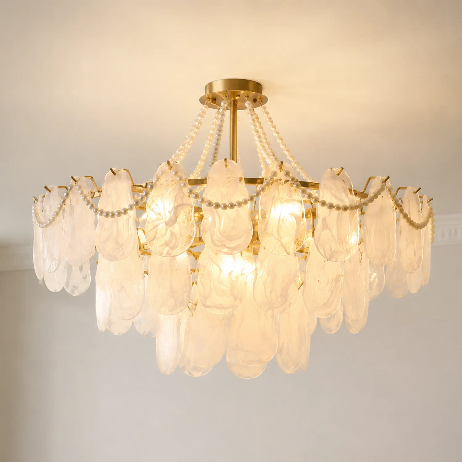 Kirsten Kronleuchter Farbe Temperatur Schaltbar Perle & Glas, ∅50/60/70/80cm - Lumpaz
