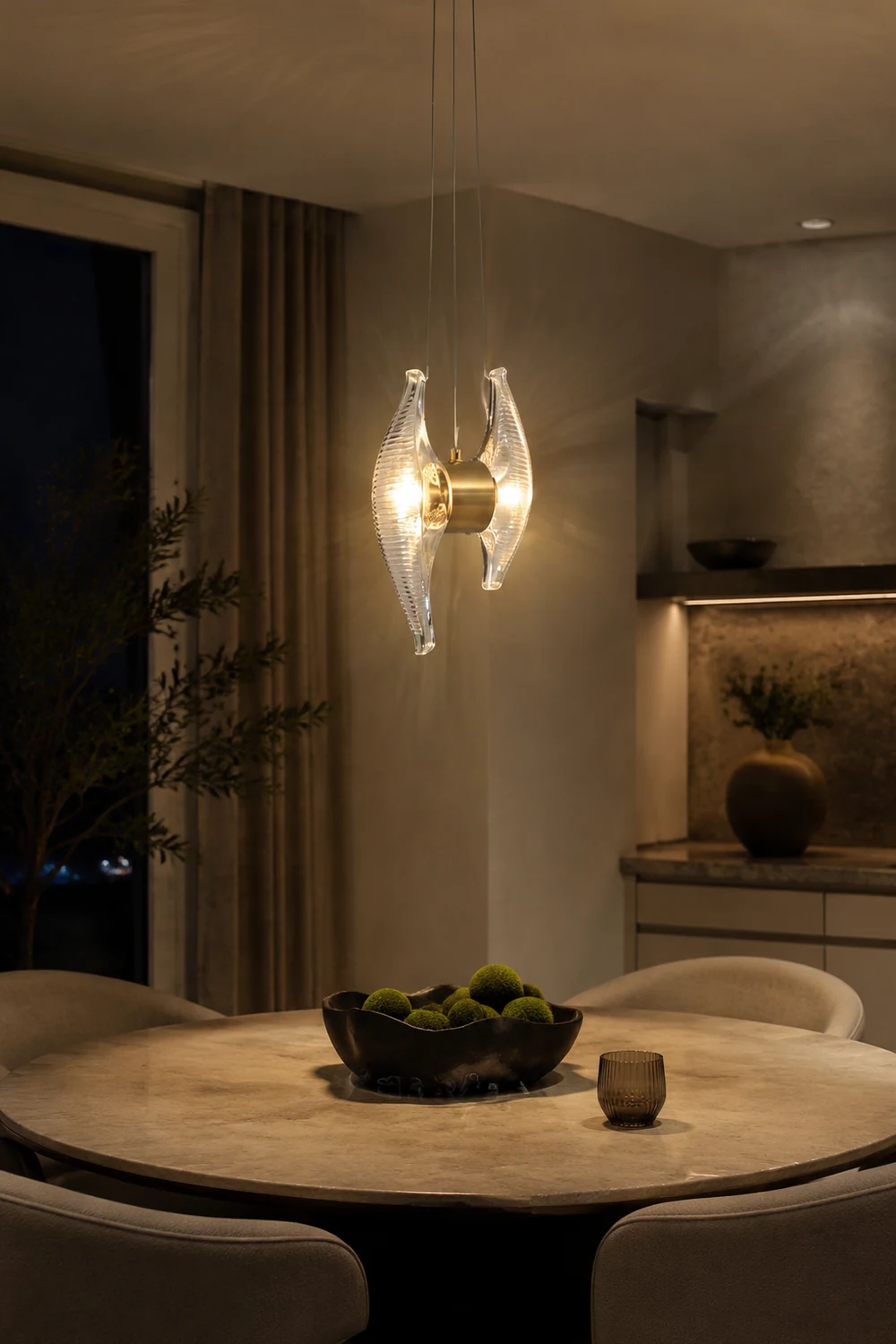 Kirsten Shell Pendelleuchte, Glas & Aluminium - Lumpaz