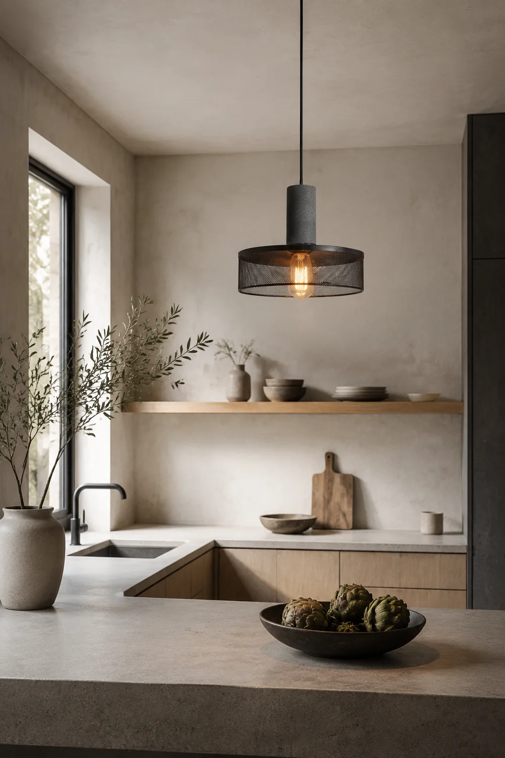 Zaid Industrielle Pendelleuchte, 6 Stile, Zement und Metall - Lumpaz