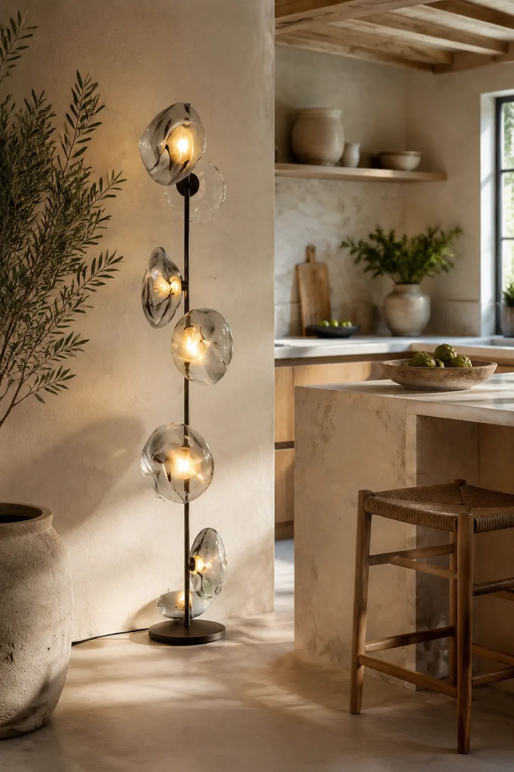 Byers Stehleuchte, 3/6 -flammig, Metall und Glas - Lumpaz
