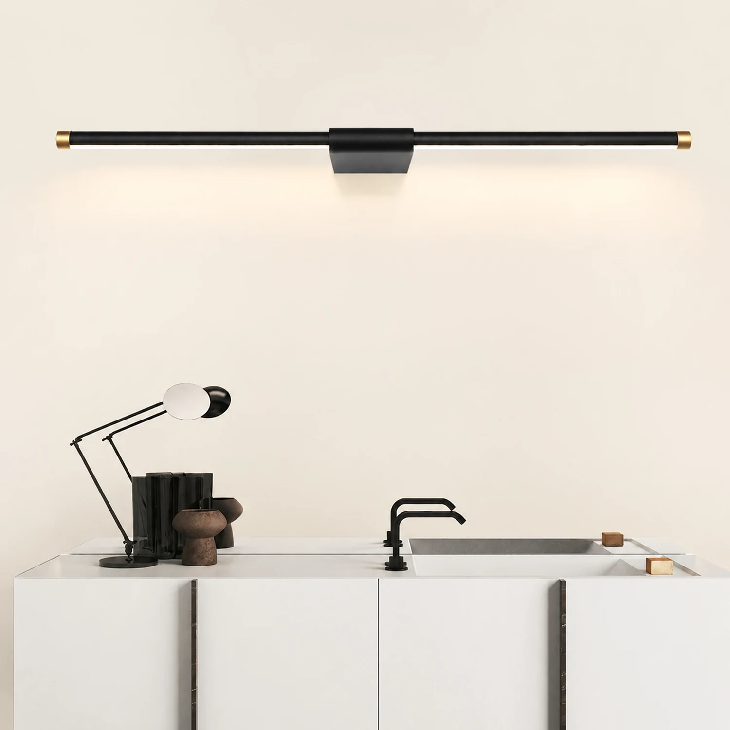 Edge Spiegelfront Waschtisch-Wandleuchte, Schwarz & Gold, L 40/50/60/70CM - Lumpaz