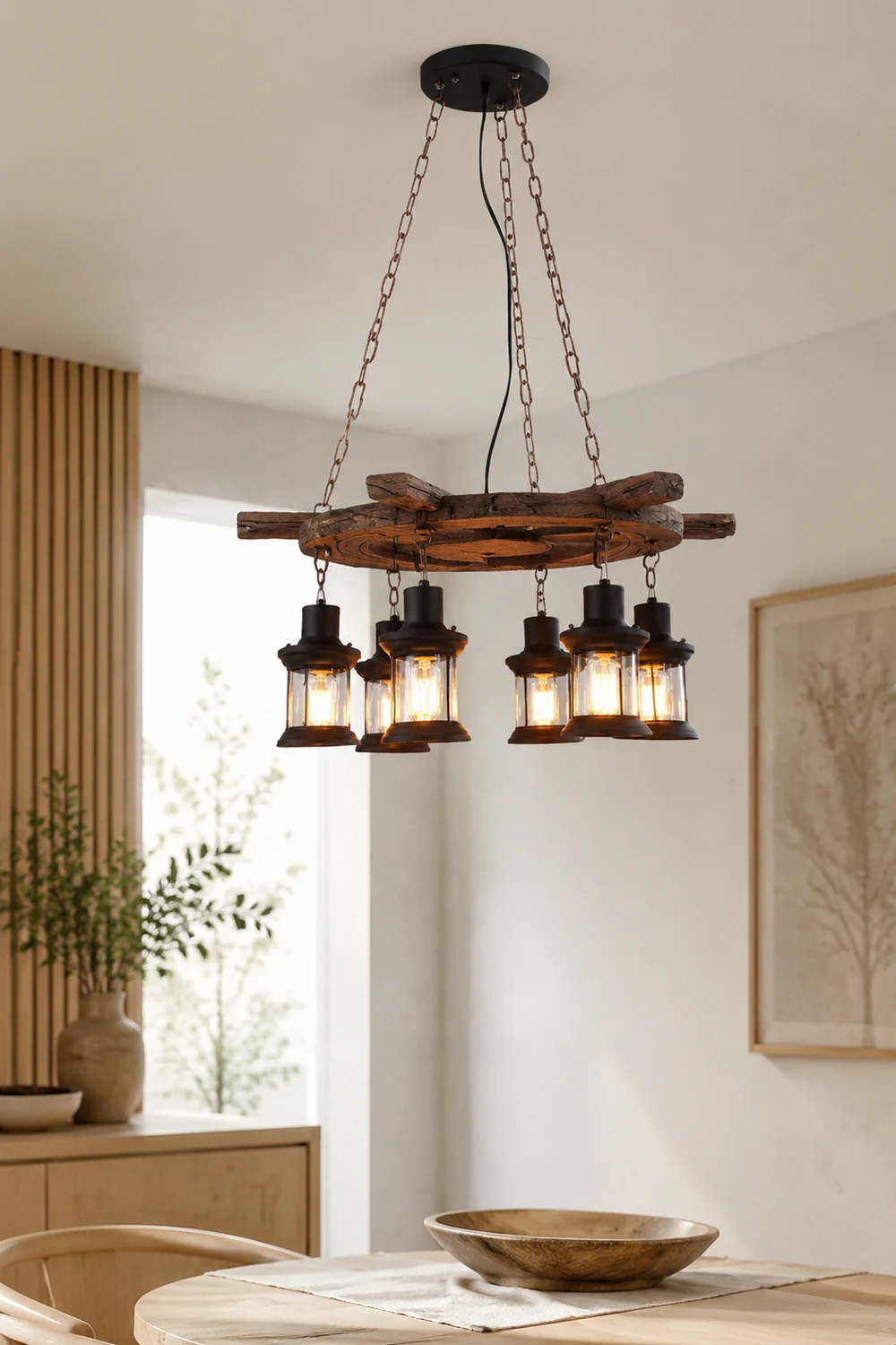 Austin Ruder Pendelleuchte, Metall & Holz, 6-flammig - Lumpaz