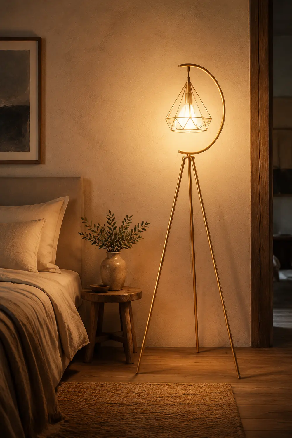 Eryn Diamantförmiger Lampenschirm Stativ Stehlampe, Metall, 2 Farben, 160CM Lang - Lumpaz