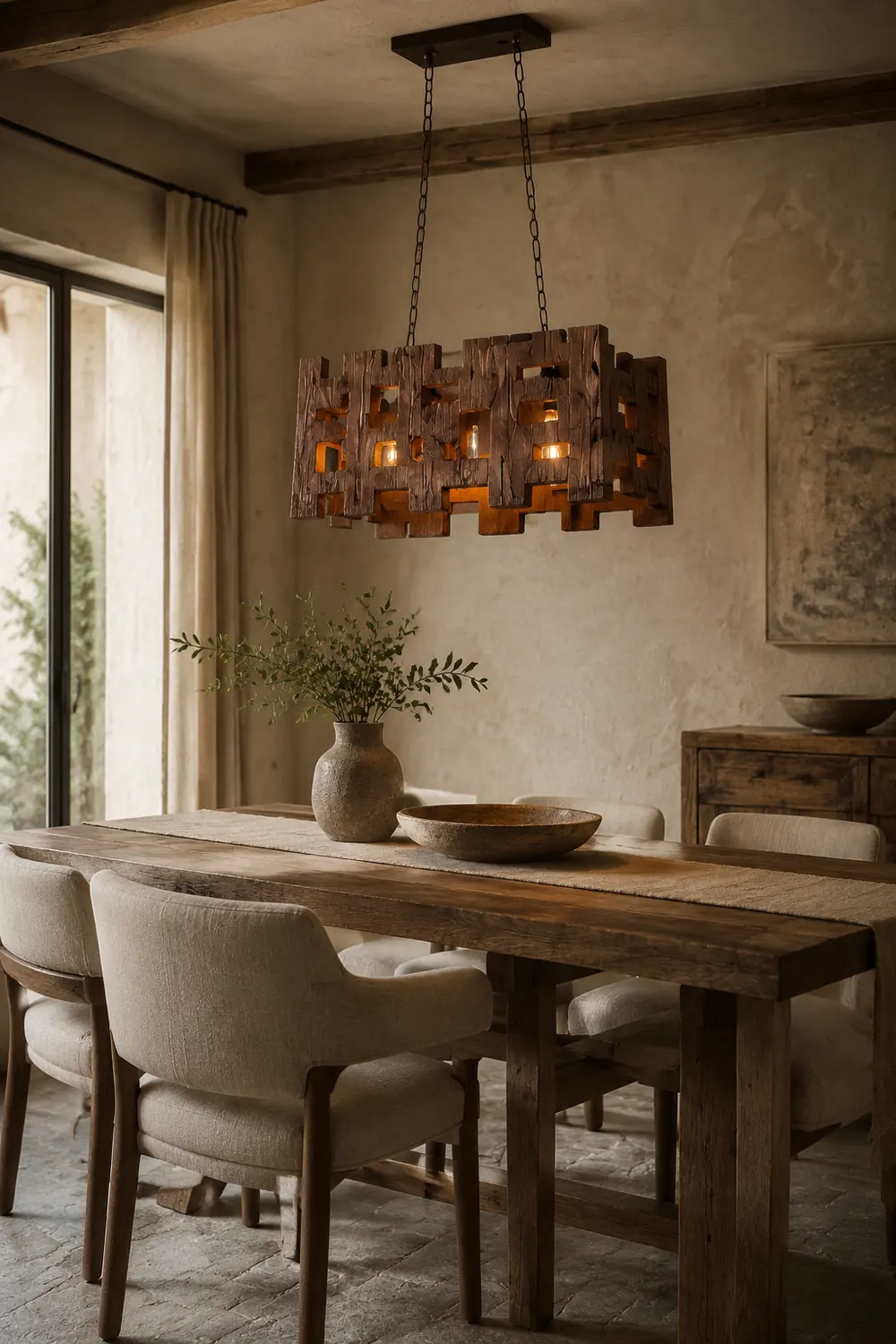 Austin Rechteckige Pendelleuchte, Metall & Holz, 50x100cm - Lumpaz
