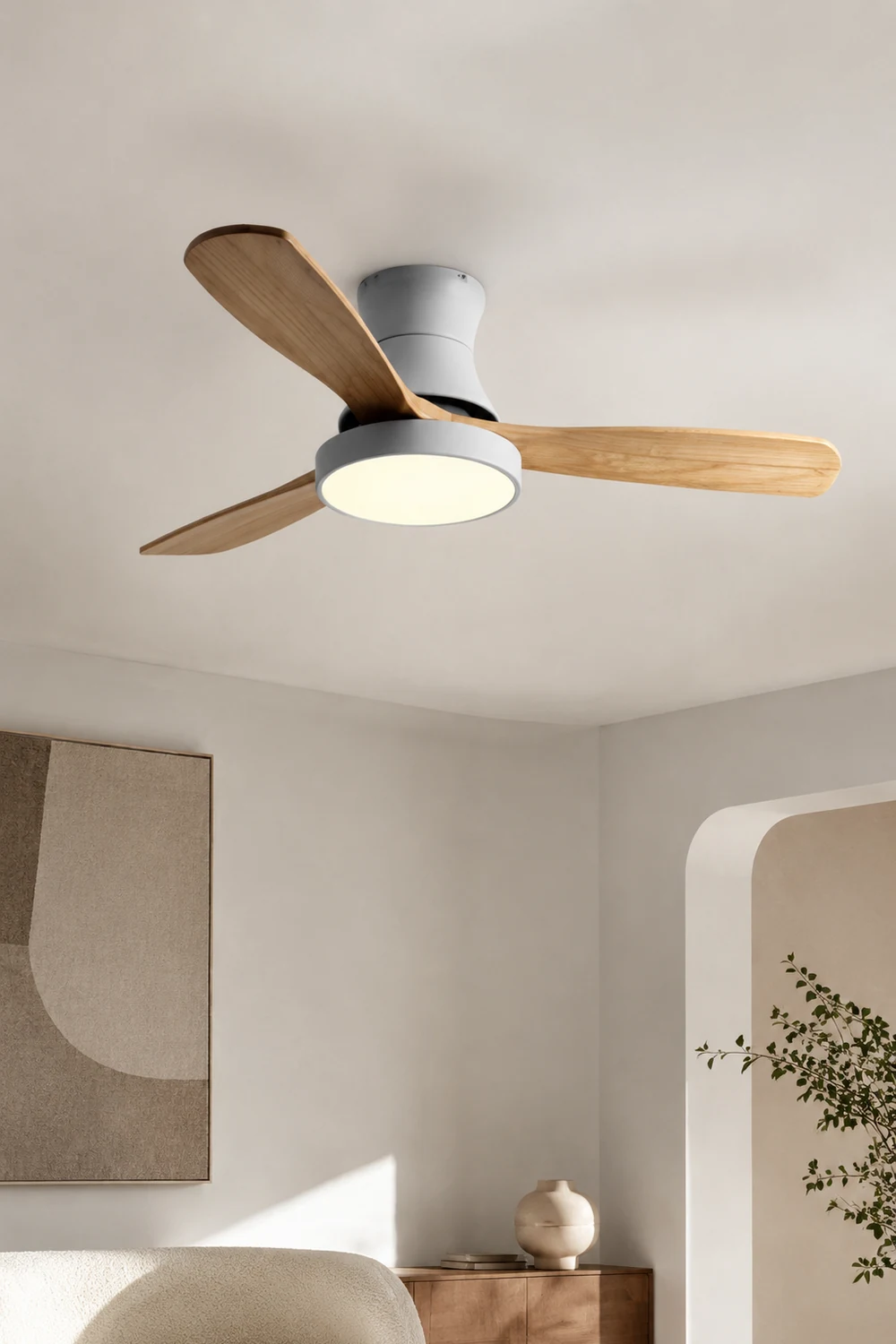 Walters 3-Blatt Deckenventilator mit Beleuchtung, Weiß & Grau, Metall & Holz, ∅132CM - Lumpaz