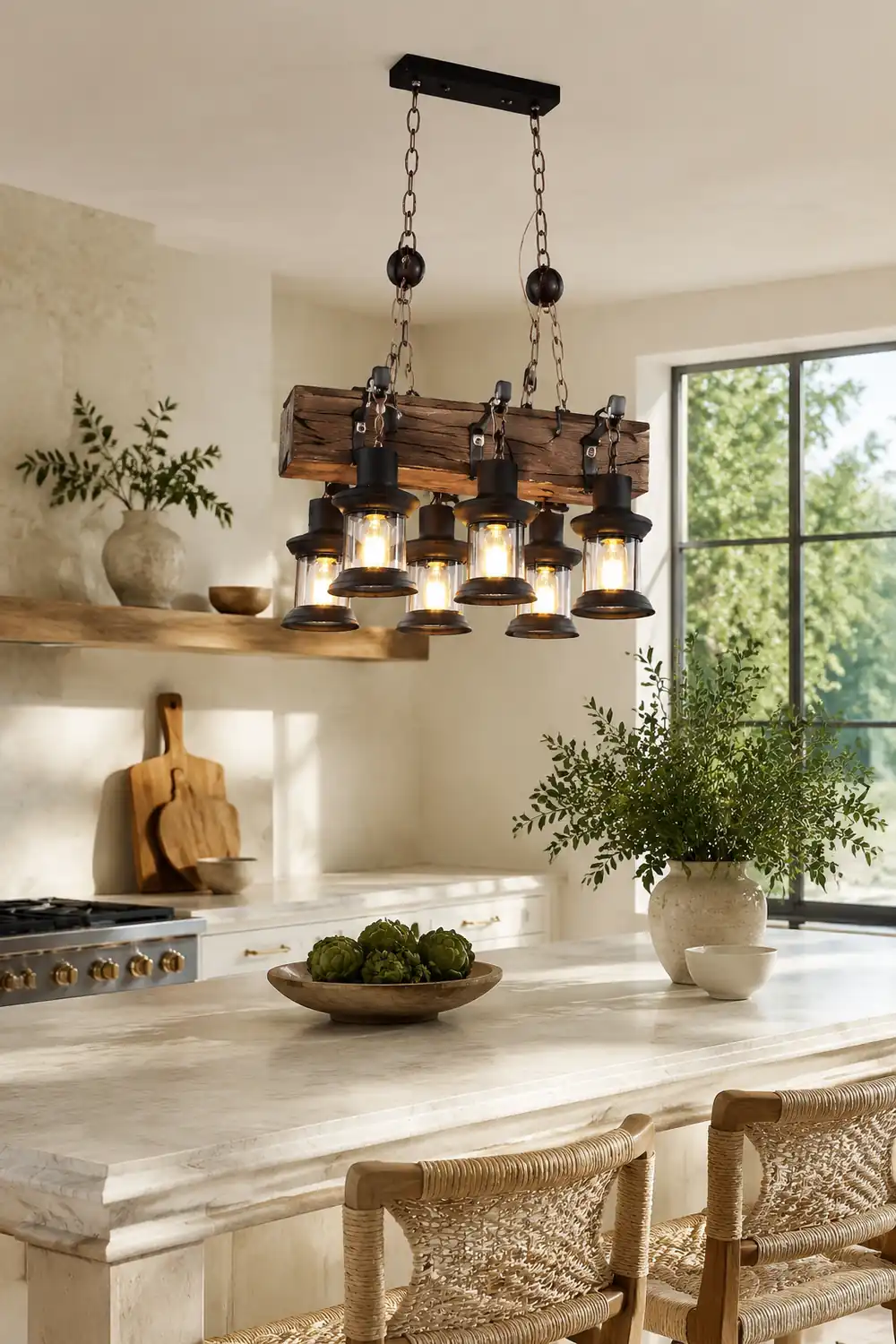 Austin Pendelleuchte, Metall & Holz, 6-flammig - Lumpaz