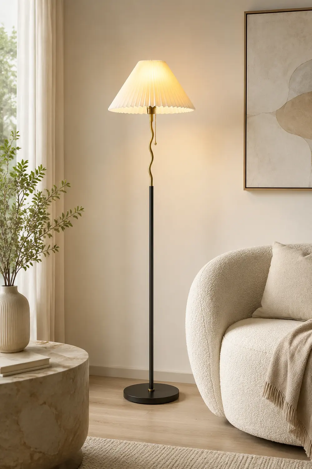 Ozawa Geometrische Plissierte Stehleuchte, Metall & Stoff, 160CM Lang - Lumpaz