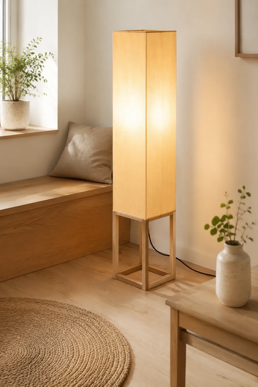 Ozawa Rechteckige Stehlampe, Holz & Textil, 119CM Lang - Lumpaz