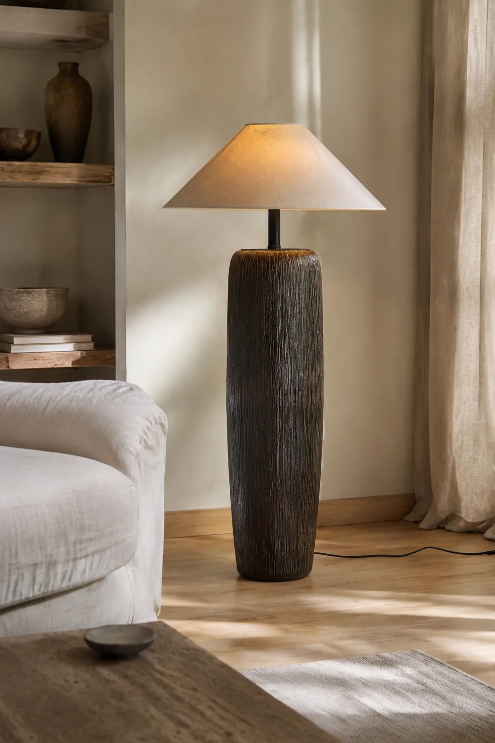 Salgado Kegelförmig Stehleuchte, Keramik und Stoff, 86/109CM Lang - Lumpaz