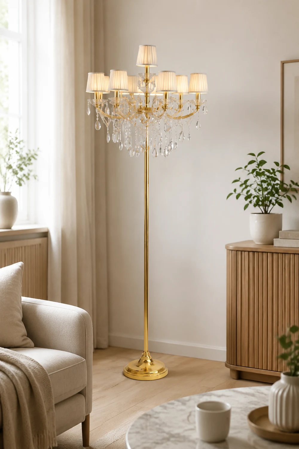 Carins Plissiert Stehleuchte, Metall & Stoff, 7-flammig, 165CM Lang - Lumpaz
