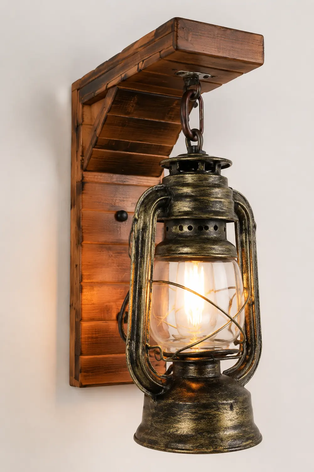 Austin Laterne Wandleuchte, Metall & Holz, 12x40cm - Lumpaz