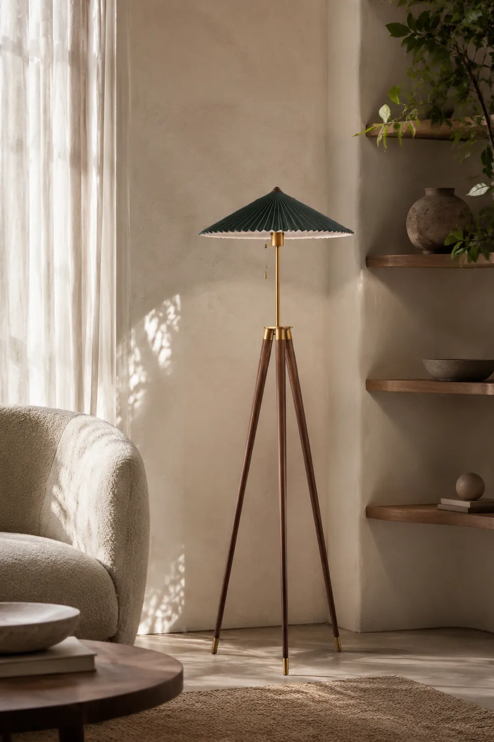 Ozawa Plissierte Stativ-Stehleuchte, Holz & Stoff, 150CM Lang - Lumpaz