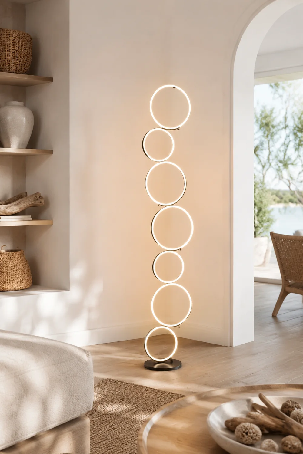 Arisha Ring Stehlampe, 3/5-flammig, 2 Farben, 114/130CM Lang - Lumpaz