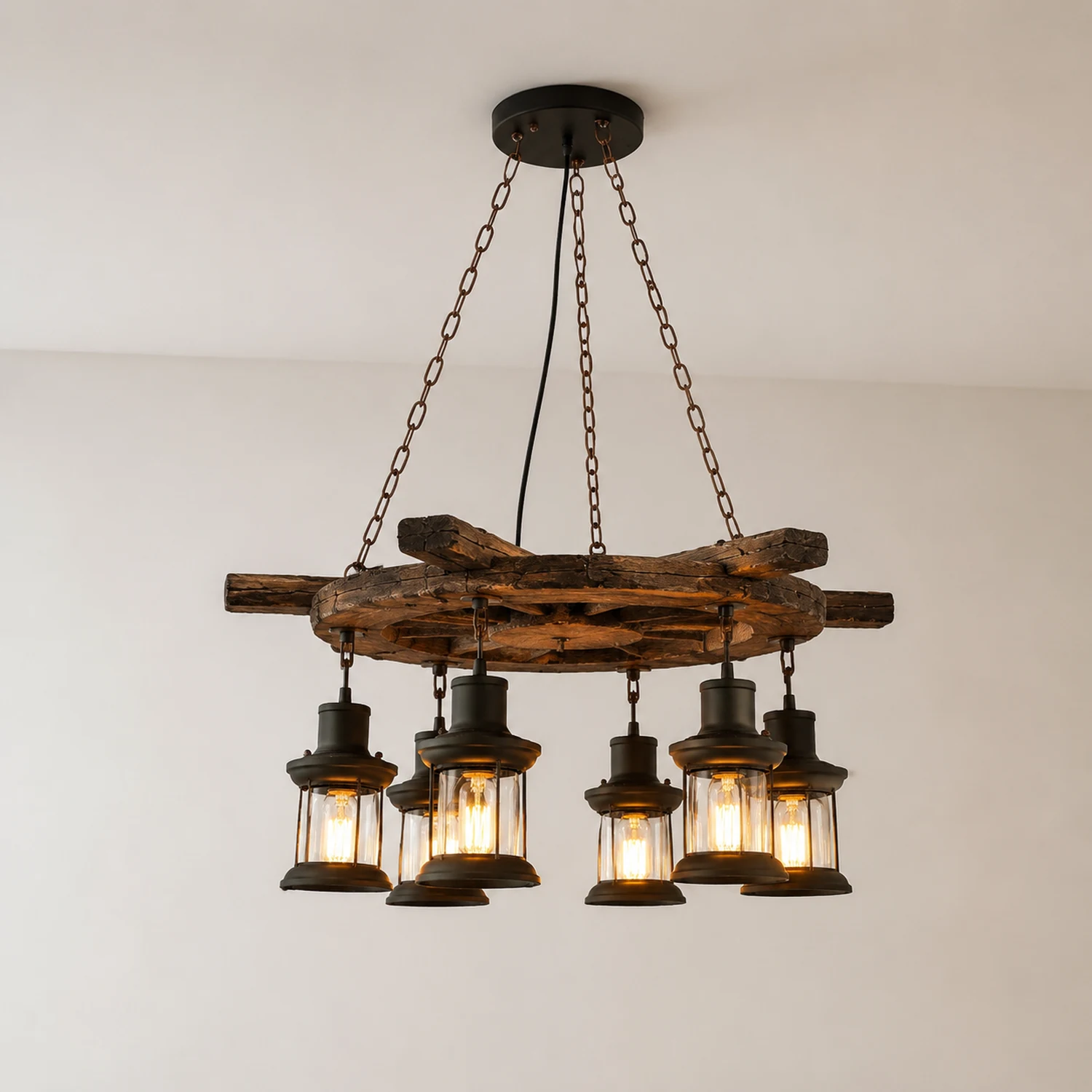 Austin Ruder Pendelleuchte, Metall & Holz, 6-flammig - Lumpaz