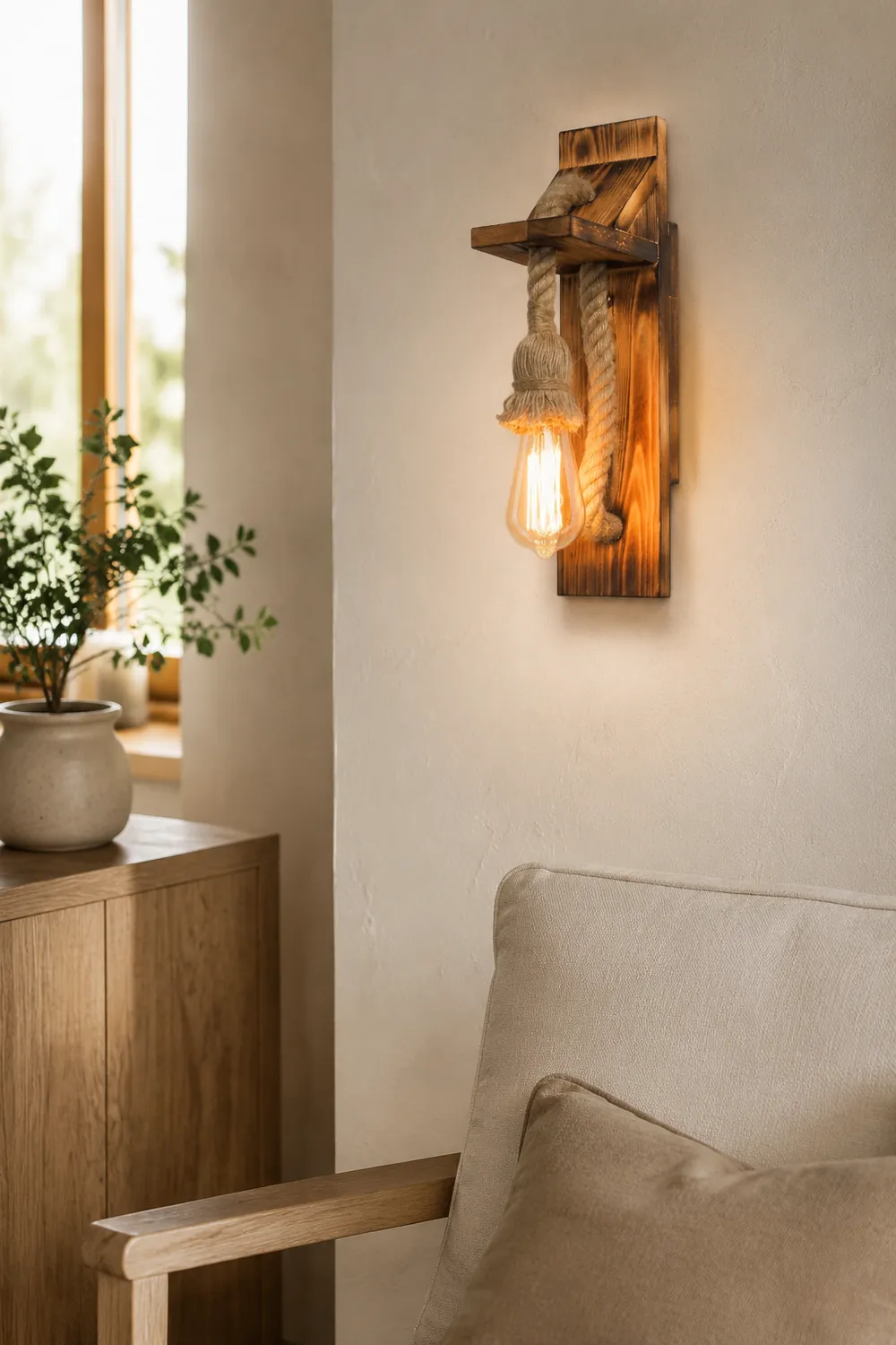 Austin Wandleuchte, Holz & Hanfseil - Lumpaz