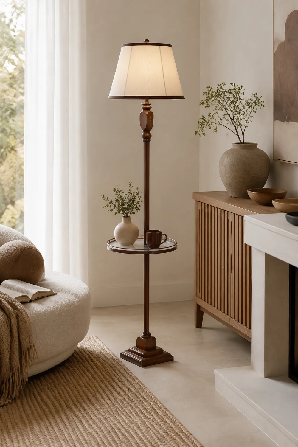 Eryn Braune Stehleuchte, Metall&Stoff, 2 Stile, 163CM Lang - Lumpaz