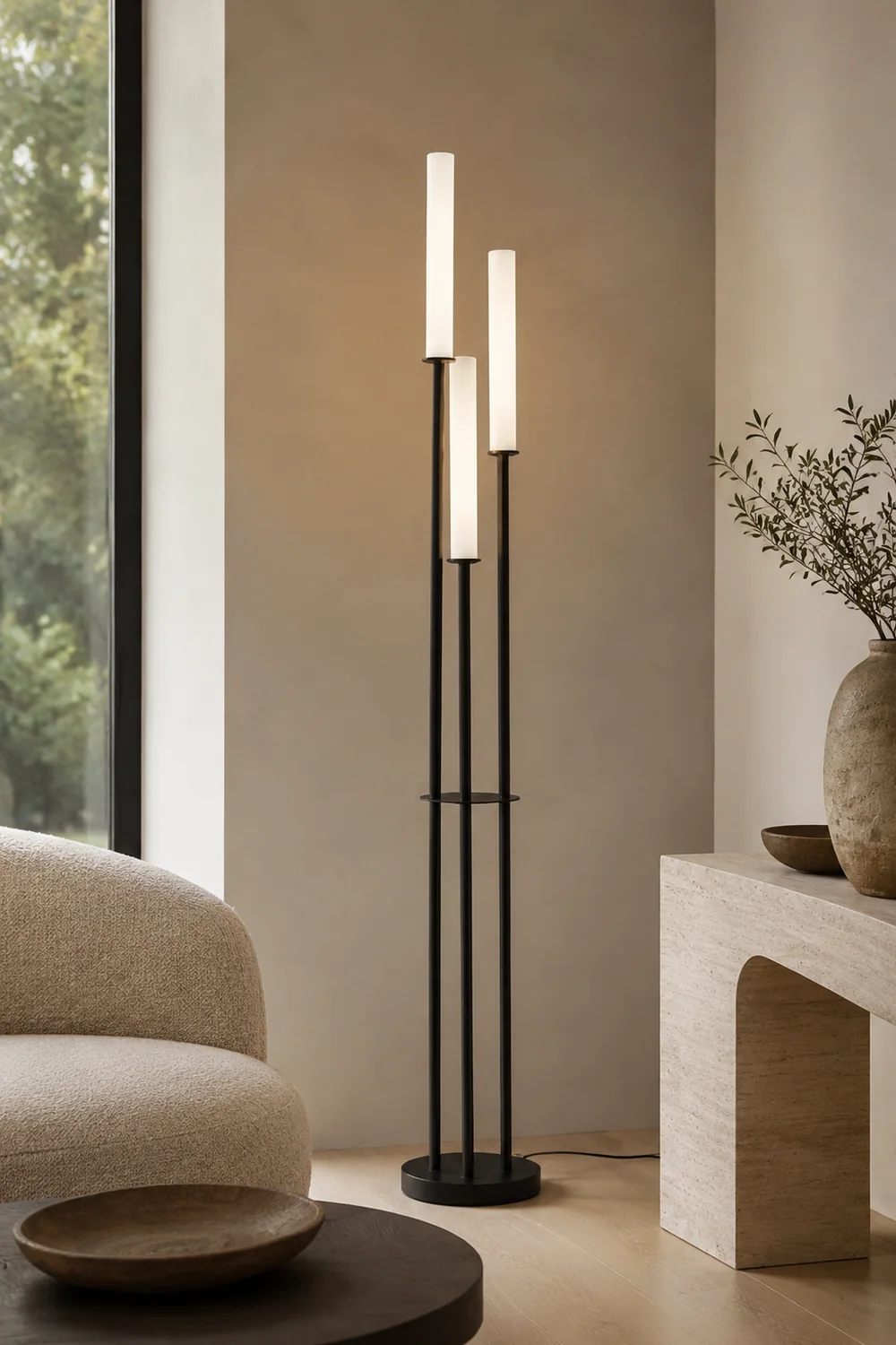 Eryn Schwarze Stehlampe, Metall & Arcyl, 3-flammig, 150CM Lang - Lumpaz