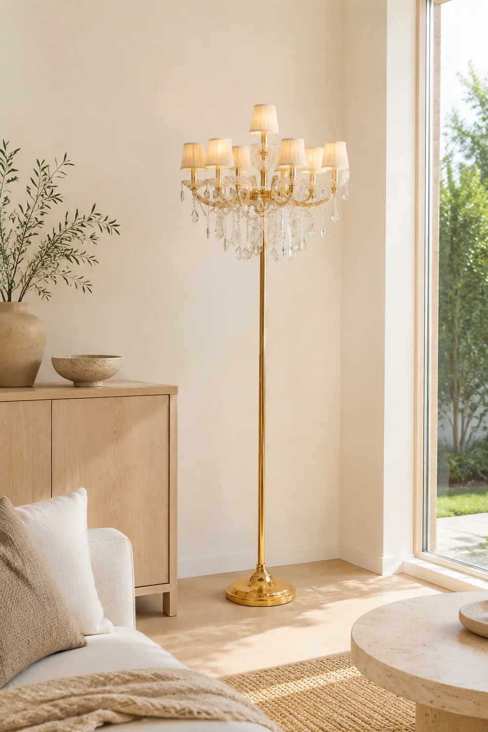 Carins Plissiert Stehleuchte, Metall & Stoff, 7-flammig, 165CM Lang - Lumpaz