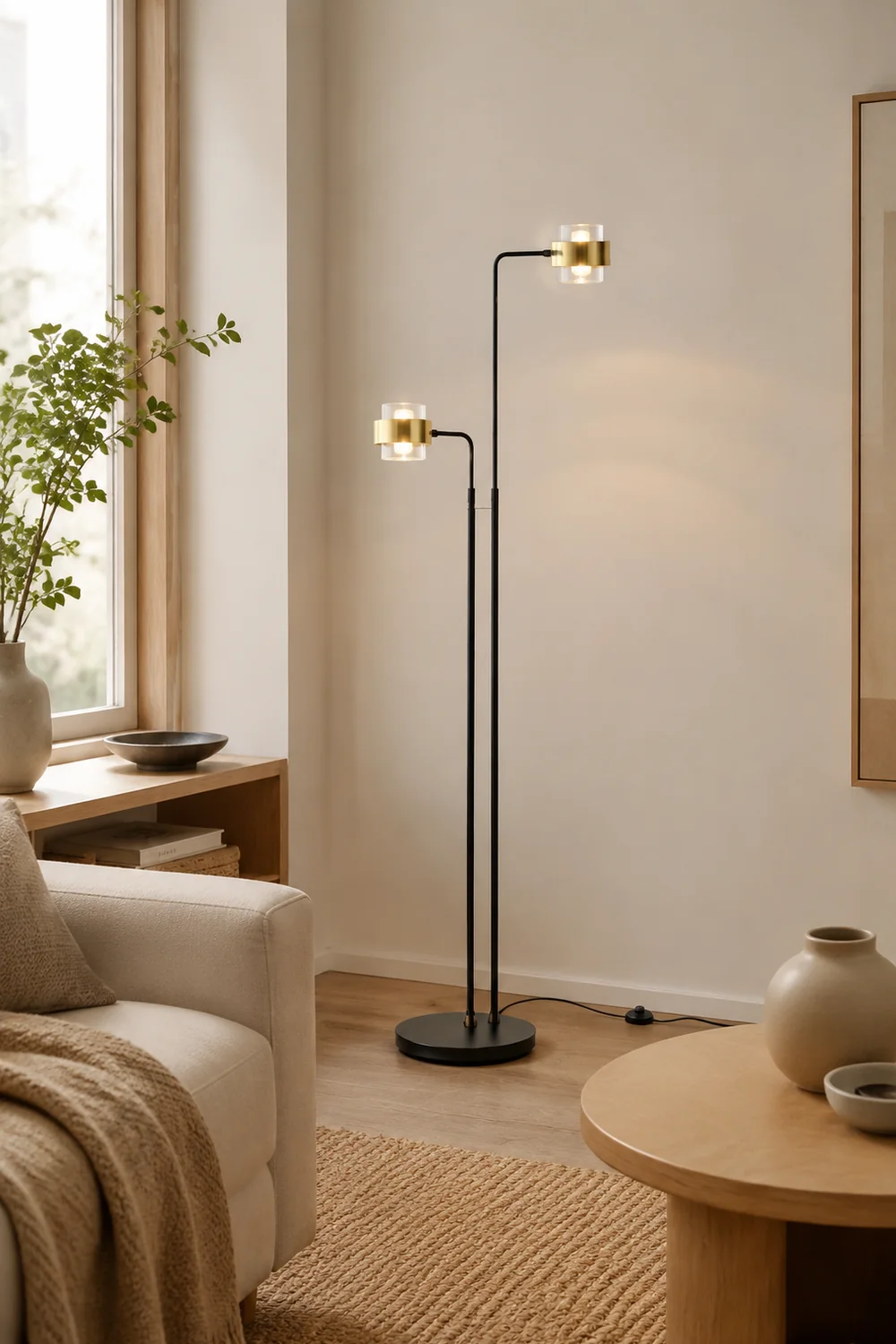 Salgado Schwarze Stehlampe, Metall, 2-flammig, 170CM Lang - Lumpaz