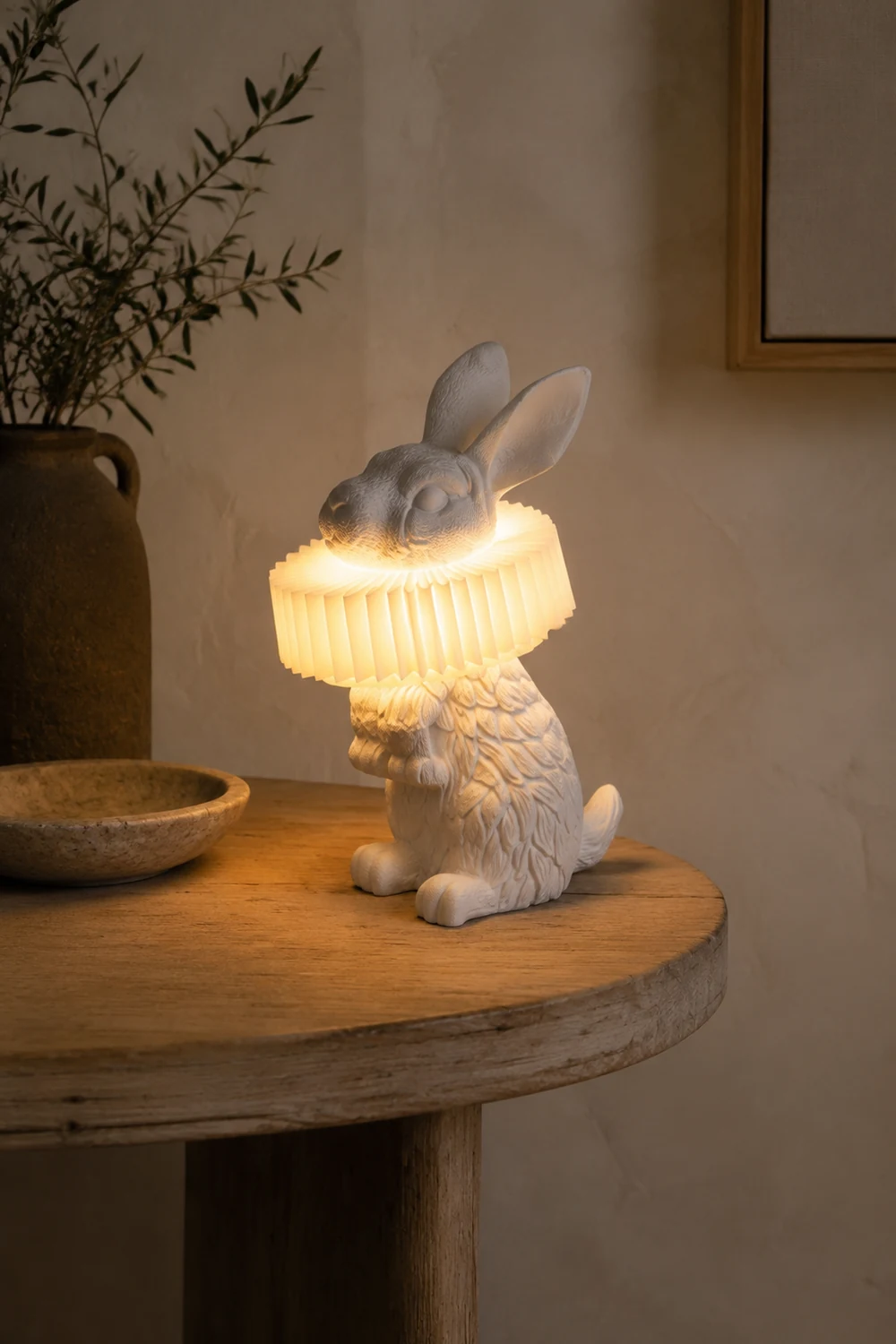 Kaninchen Tischlampe Weißes Kunstharz Nachtlicht für Arbeitszimmer Büro - Lumpaz