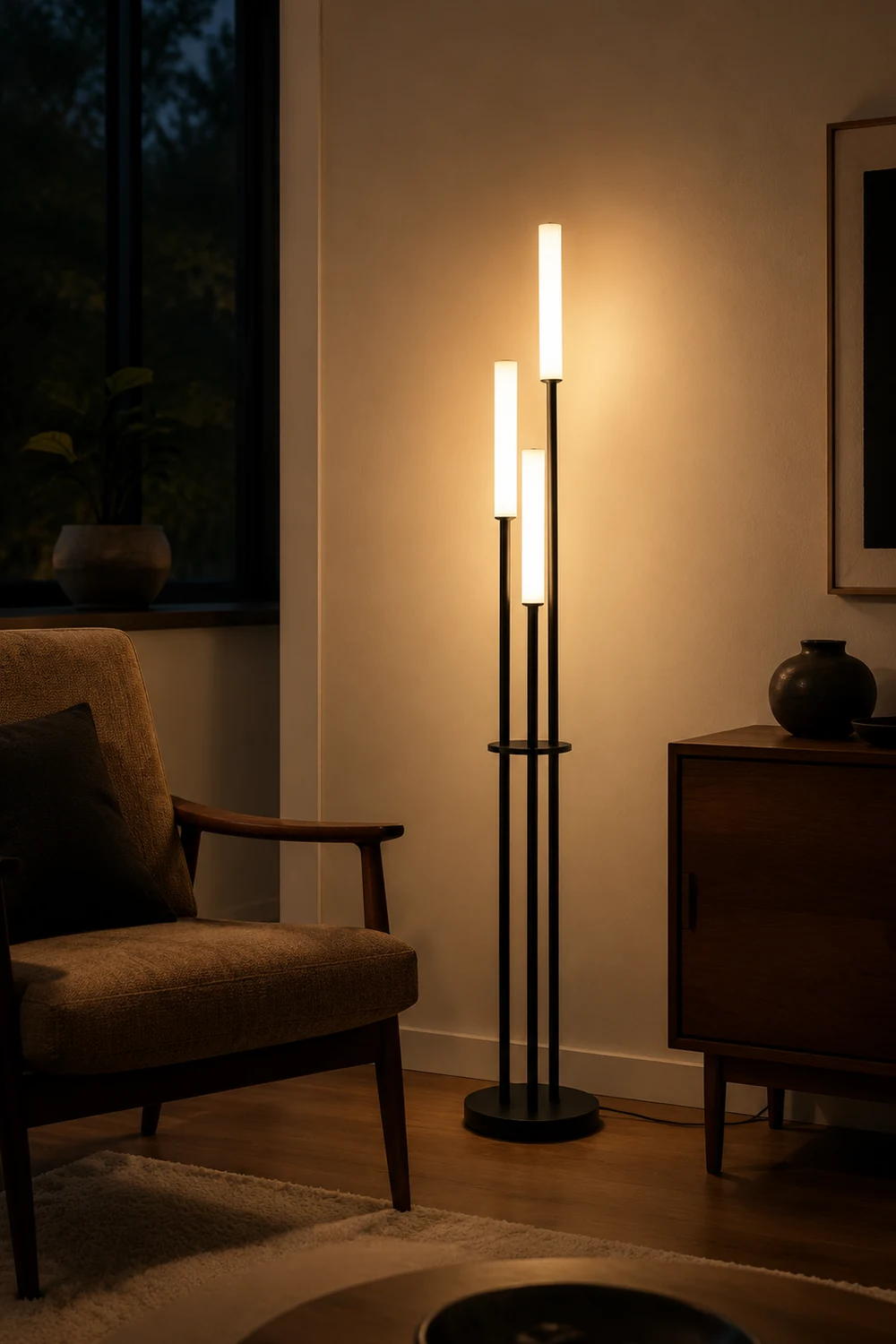 Eryn Schwarze Stehlampe, Metall & Arcyl, 3-flammig, 150CM Lang - Lumpaz