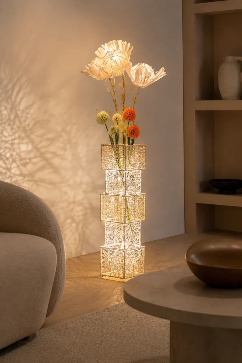 Ritta Blüten Verzweigung Stehleuchte, Rattan, 3 Stile - Lumpaz