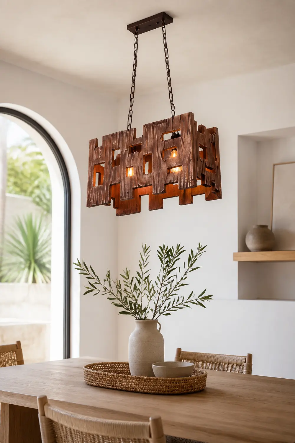 Austin Rechteckige Pendelleuchte, Metall & Holz, 50x100cm - Lumpaz