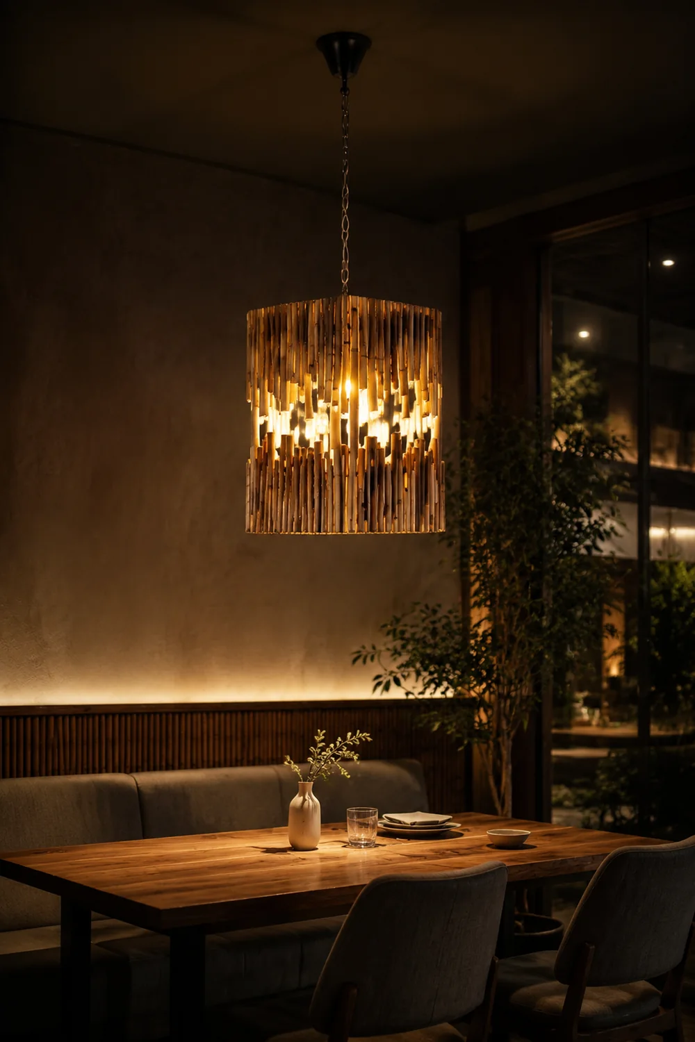 Austin Rechteckige Pendelleuchte, Metall & Holz - Lumpaz