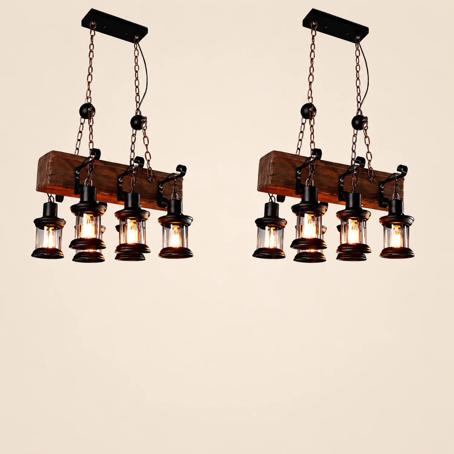 Austin Pendelleuchte, Metall & Holz, 6-flammig - Lumpaz