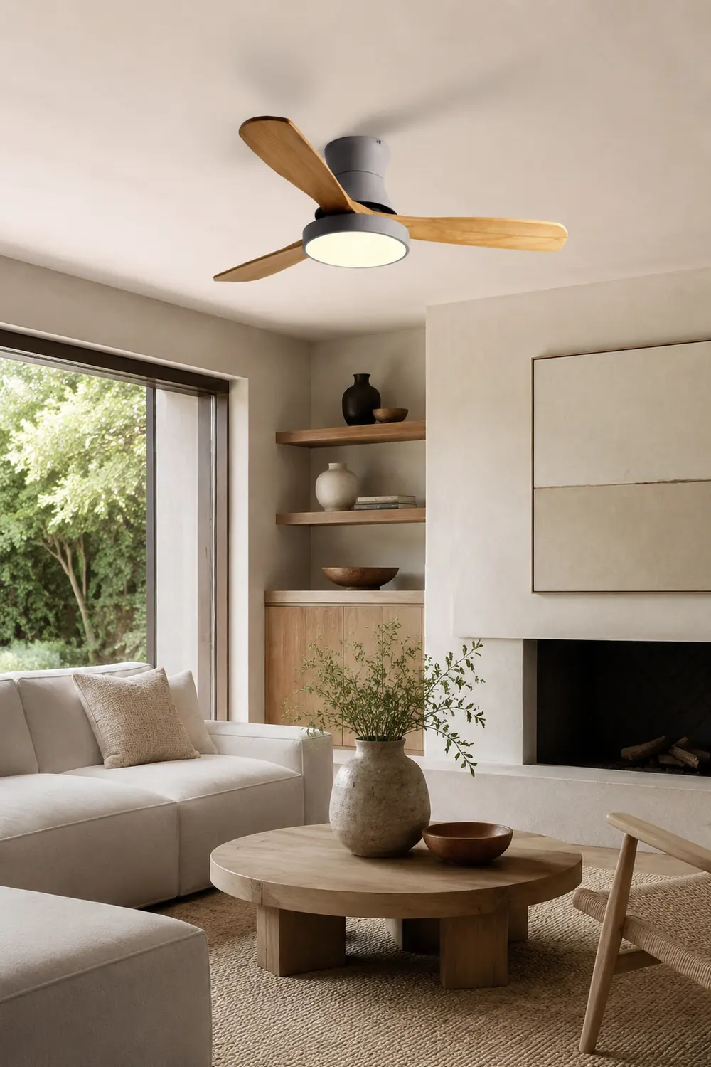 Walters 3-Blatt Deckenventilator mit Beleuchtung, Weiß & Grau, Metall & Holz, ∅132CM - Lumpaz