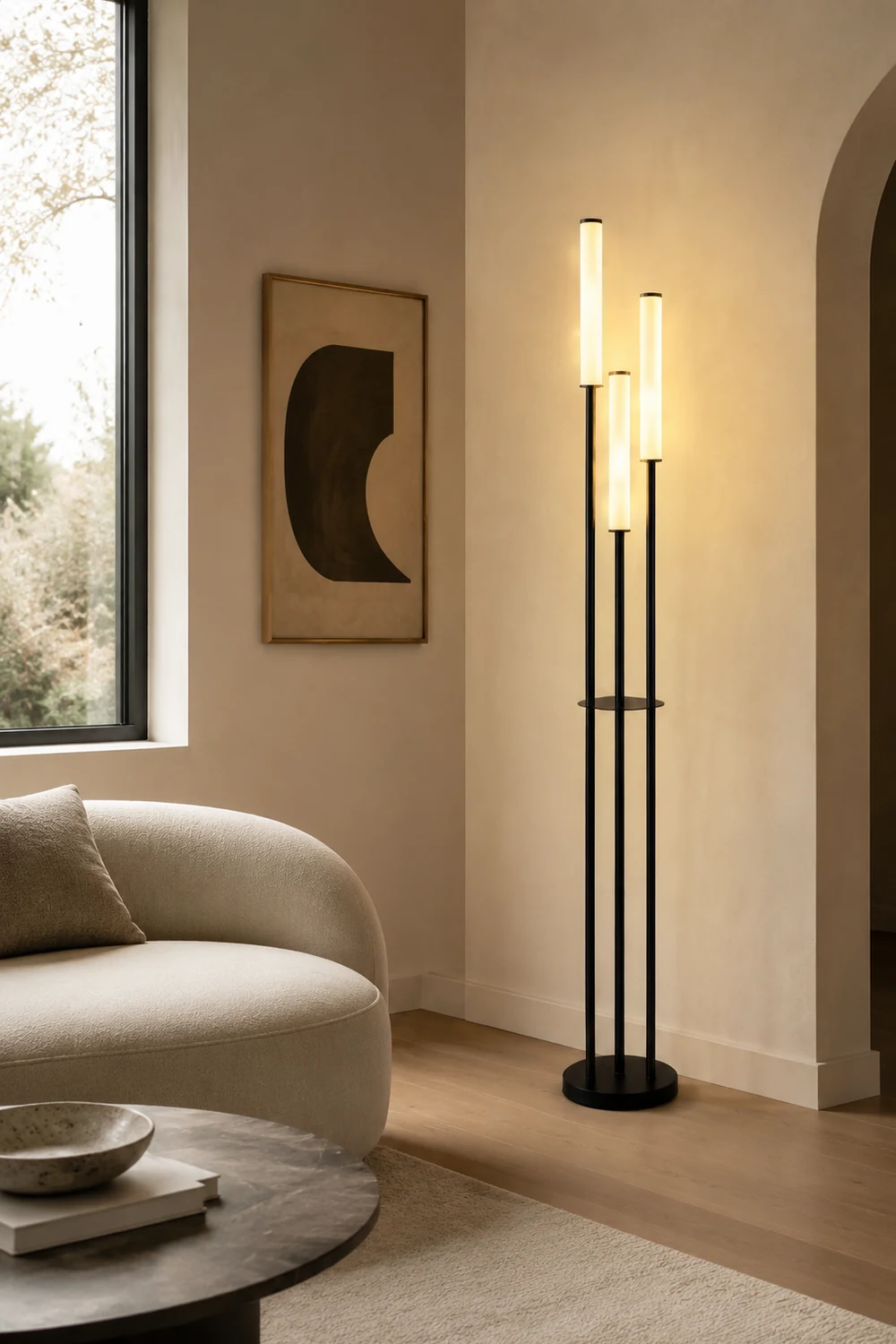 Eryn Schwarze Stehlampe, Metall & Arcyl, 3-flammig, 150CM Lang - Lumpaz