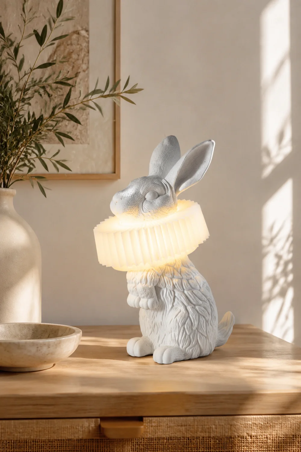 Kaninchen Tischlampe Weißes Kunstharz Nachtlicht für Arbeitszimmer Büro - Lumpaz