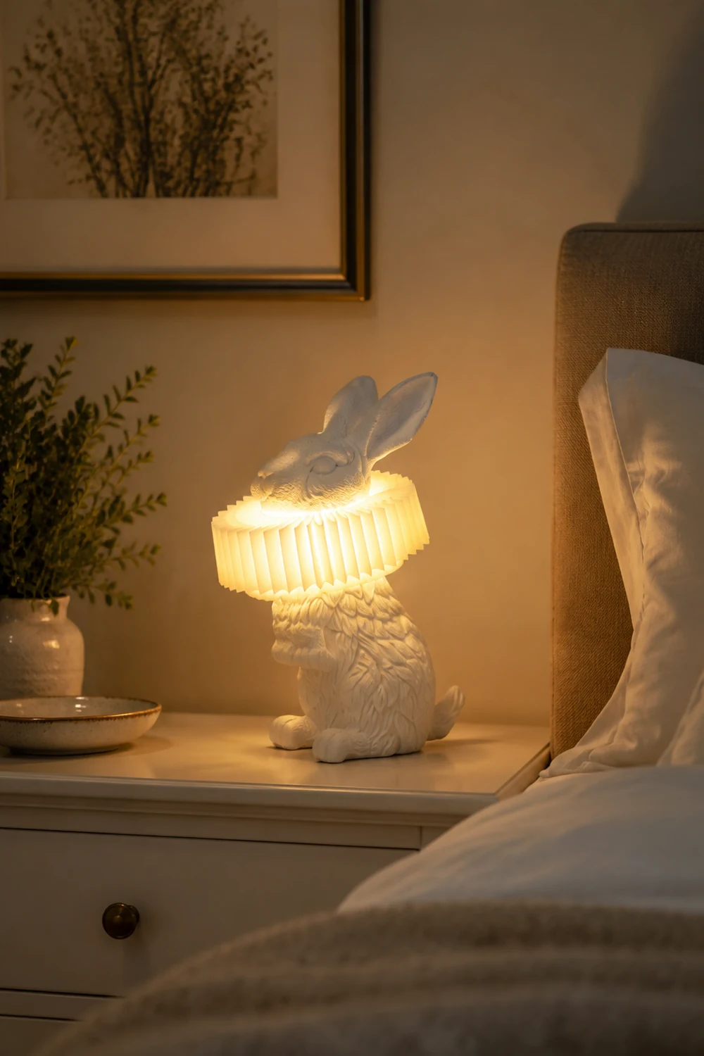 Kaninchen Tischlampe Weißes Kunstharz Nachtlicht für Arbeitszimmer Büro - Lumpaz