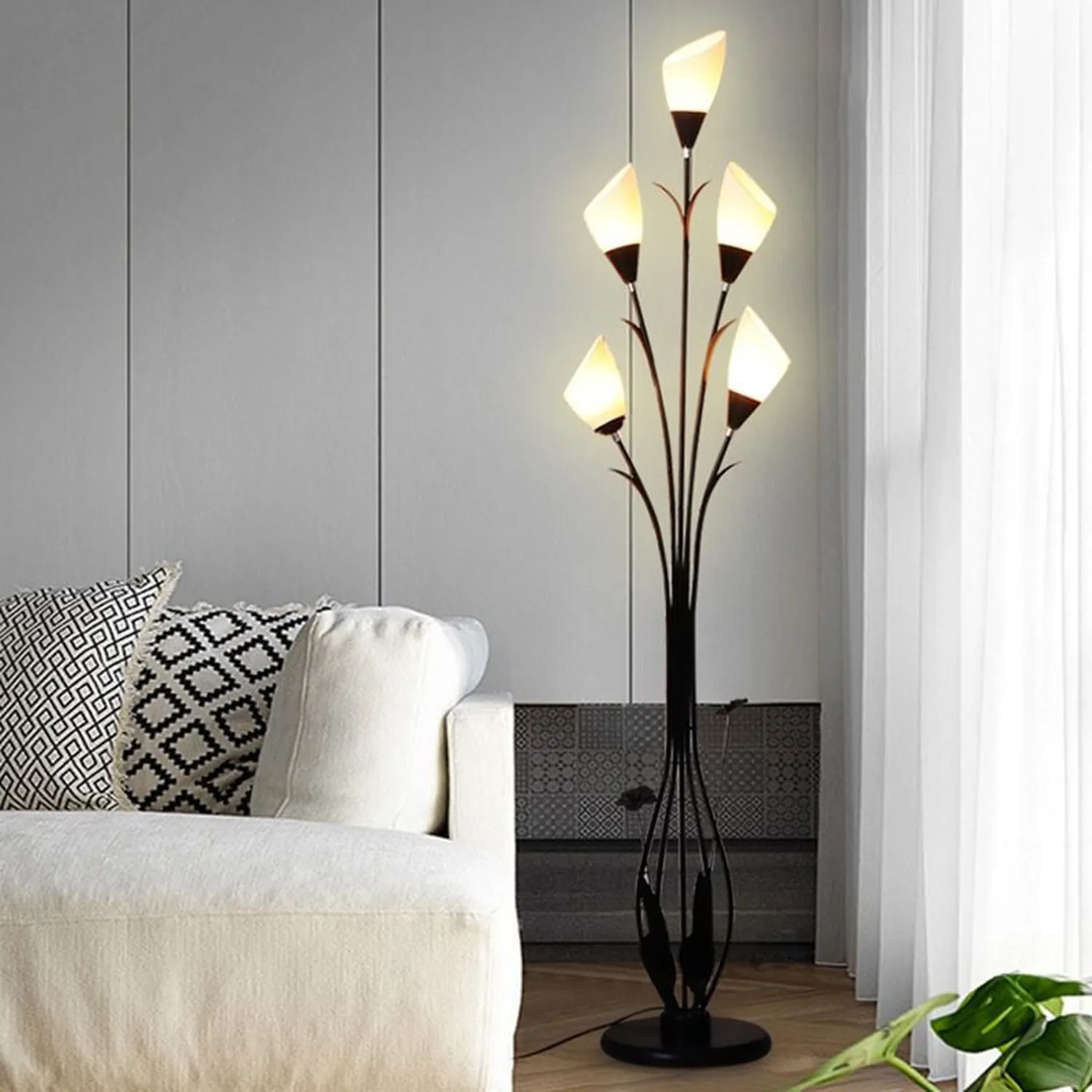 Bella Schwarze Stehleuchte in Form von Blütenzweigen, 6-flammig, 168CM Lang - Lumpaz