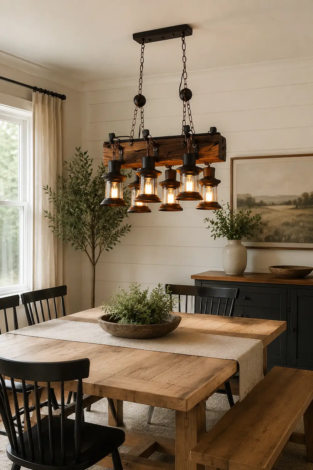 Austin Pendelleuchte, Metall & Holz, 6-flammig - Lumpaz