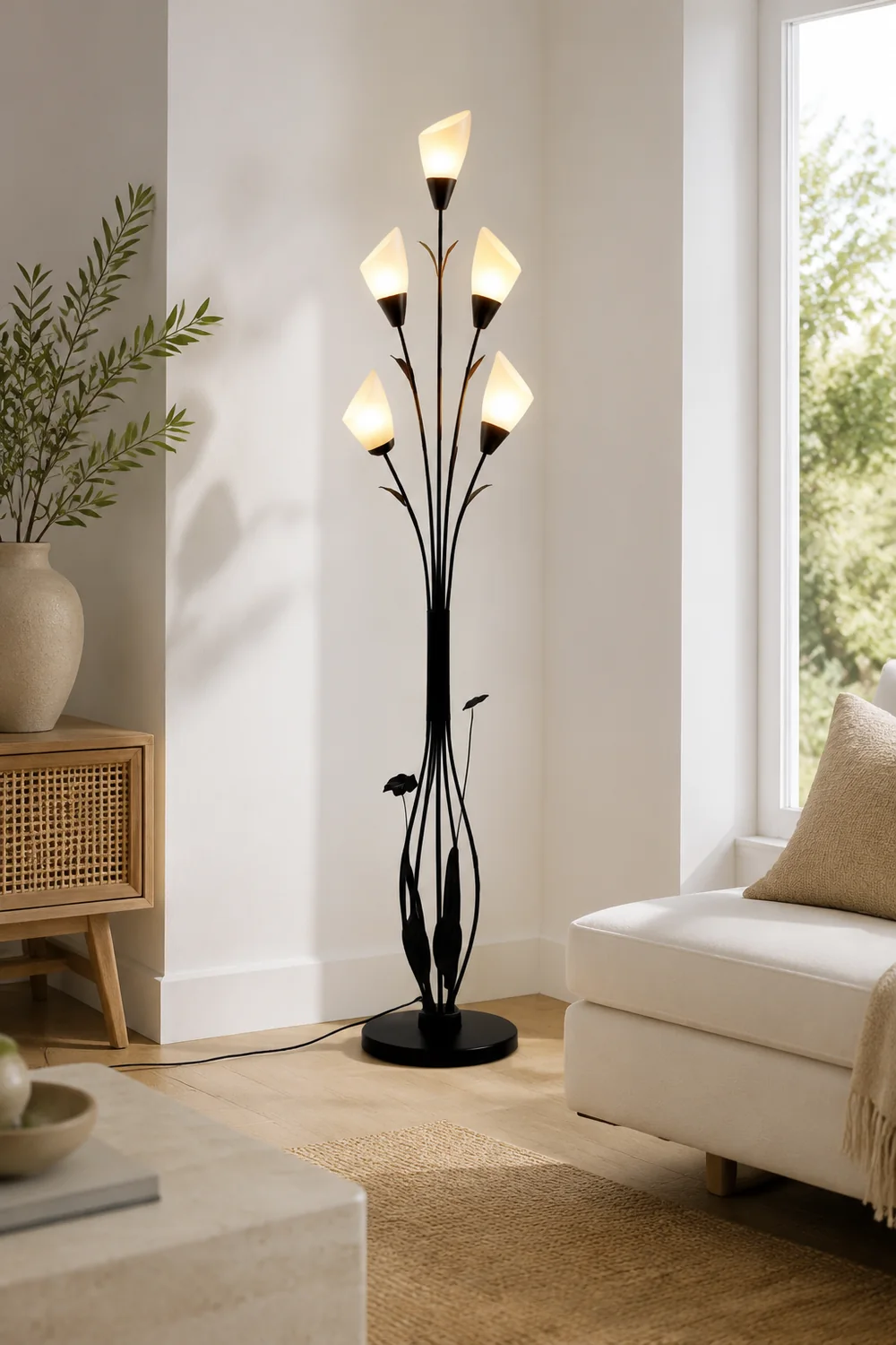 Bella Schwarze Stehleuchte in Form von Blütenzweigen, 6-flammig, 168CM Lang - Lumpaz