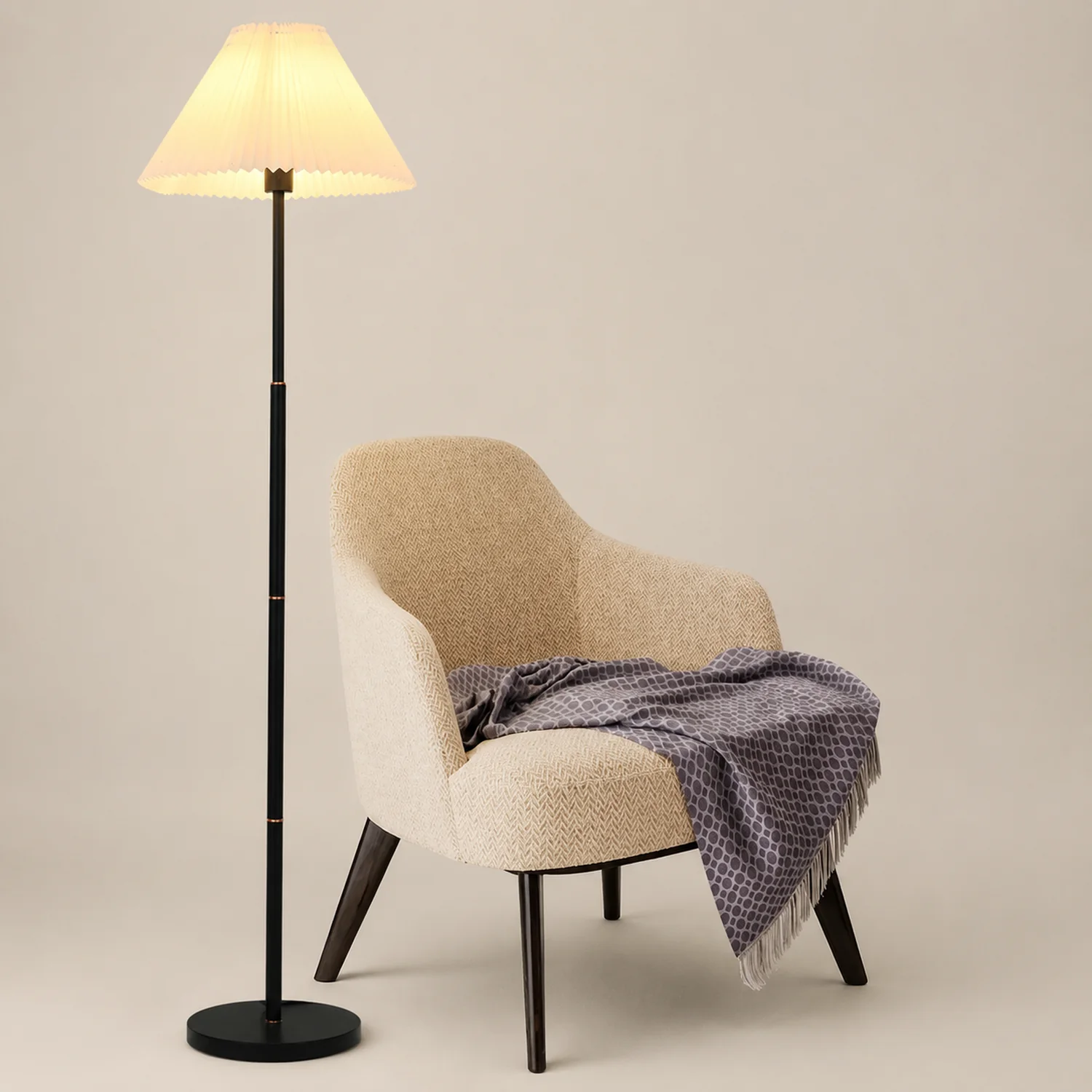 Ozawa Stehleuchte Plissiert, Metall & Stoff, 3 Farben, 165CM Lang - Lumpaz